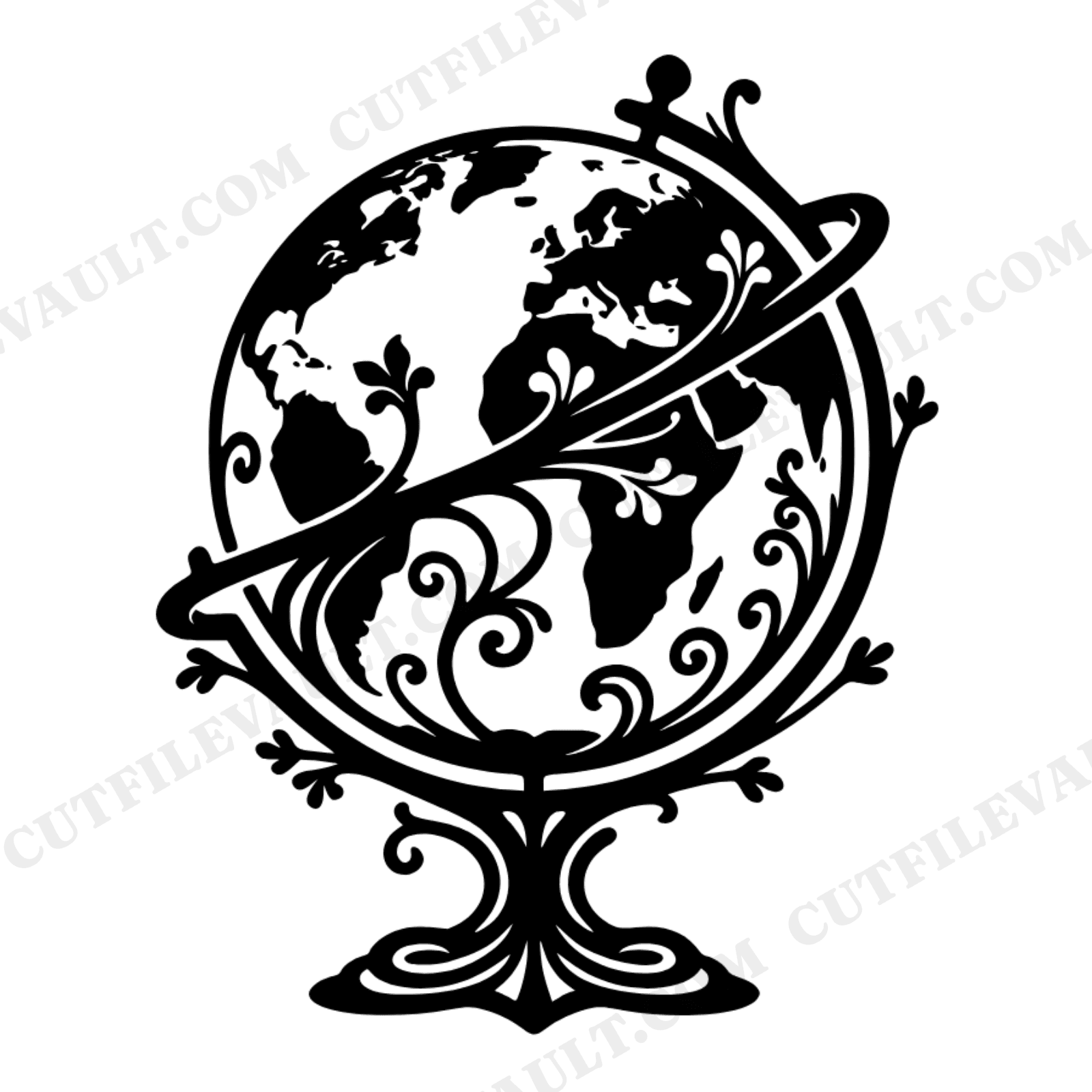 Art Nouveau Globe SVG PNG, Floral World Map Cut File, Back to School Globe Stand, Educational Decor, view 1