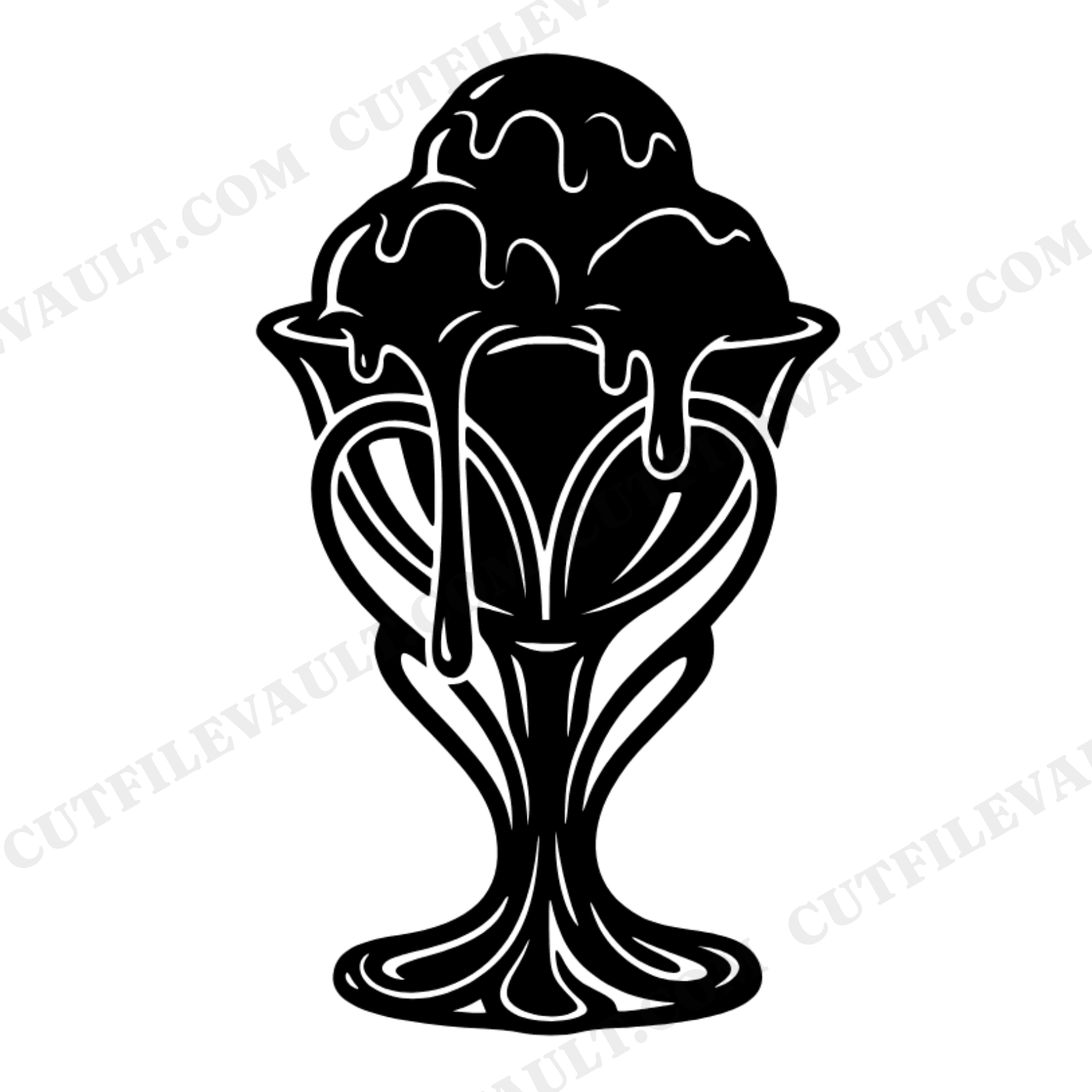 Art Nouveau Ice Cream Sundae SVG PNG, Vintage Pedestal Dessert Line Art Cut File, Retro Kitchen, view 1