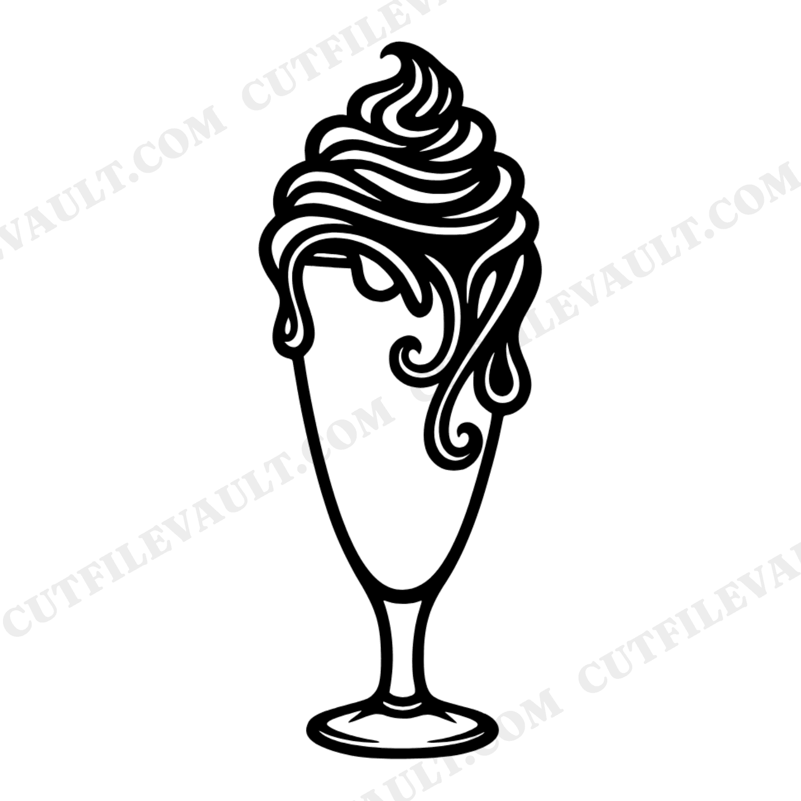 Art Nouveau Milkshake Glass SVG PNG, Retro Soda Fountain Cut File, Whipped Cream Swirl Line Art, view 1