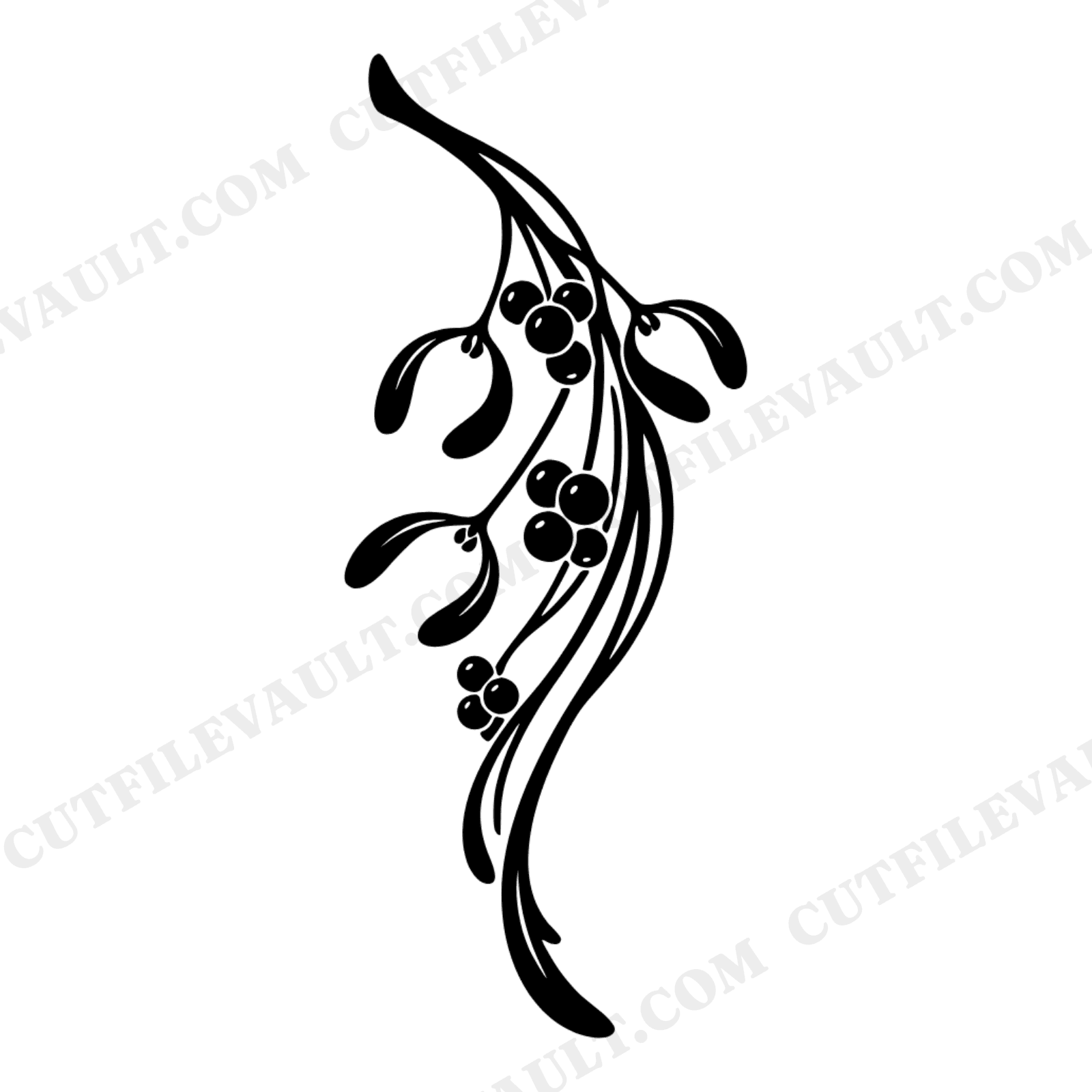 Art Nouveau Mistletoe SVG PNG, Winter Botanical Cut File, Diagonal Mistletoe Sprig, Farmhouse Decor, view 1