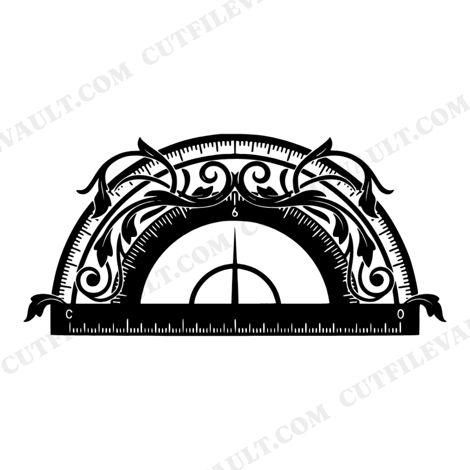 Art Nouveau Protractor SVG PNG, Botanical Vines Cut File, Vintage Back to School Clipart Design, view 1