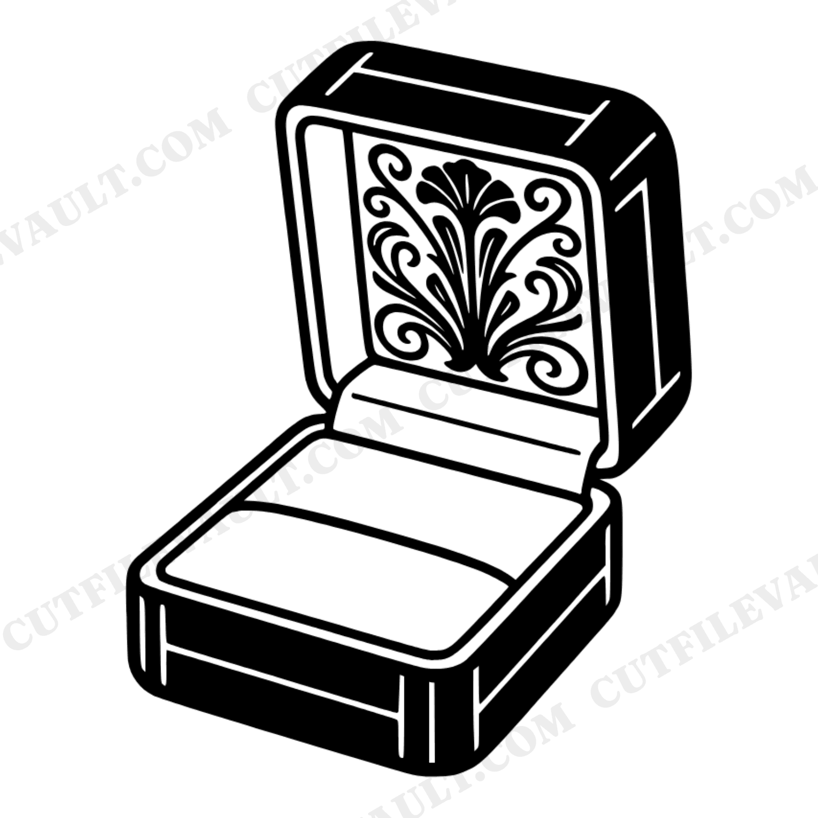 Art Nouveau Ring Box SVG PNG, Engagement Ring Box Silhouette, Bridal Shower Cut File, Wedding Invite, view 1