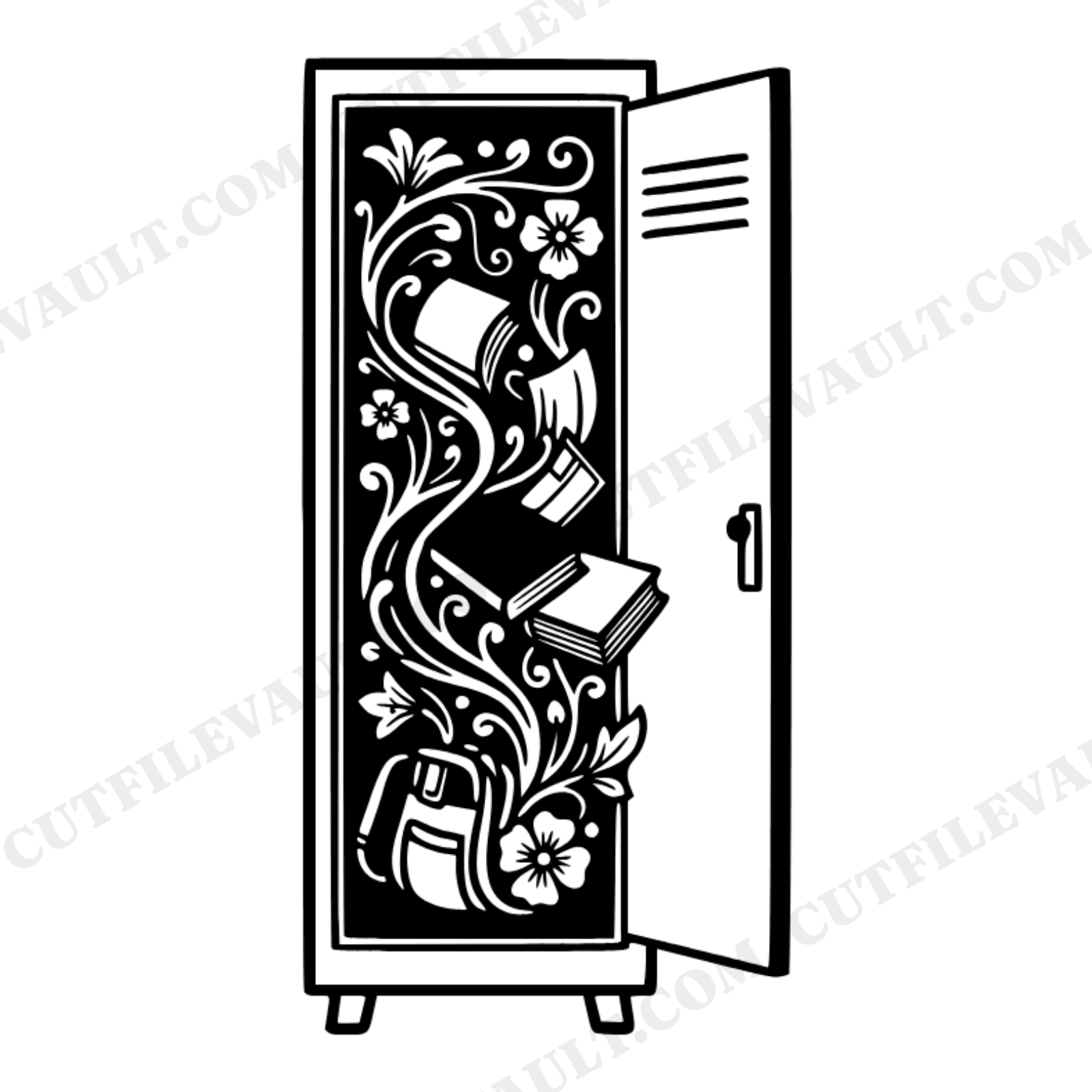 Art Nouveau School Locker SVG PNG, Cottagecore Floral Back to School Cut File, Whimsical Locker Design, view 1