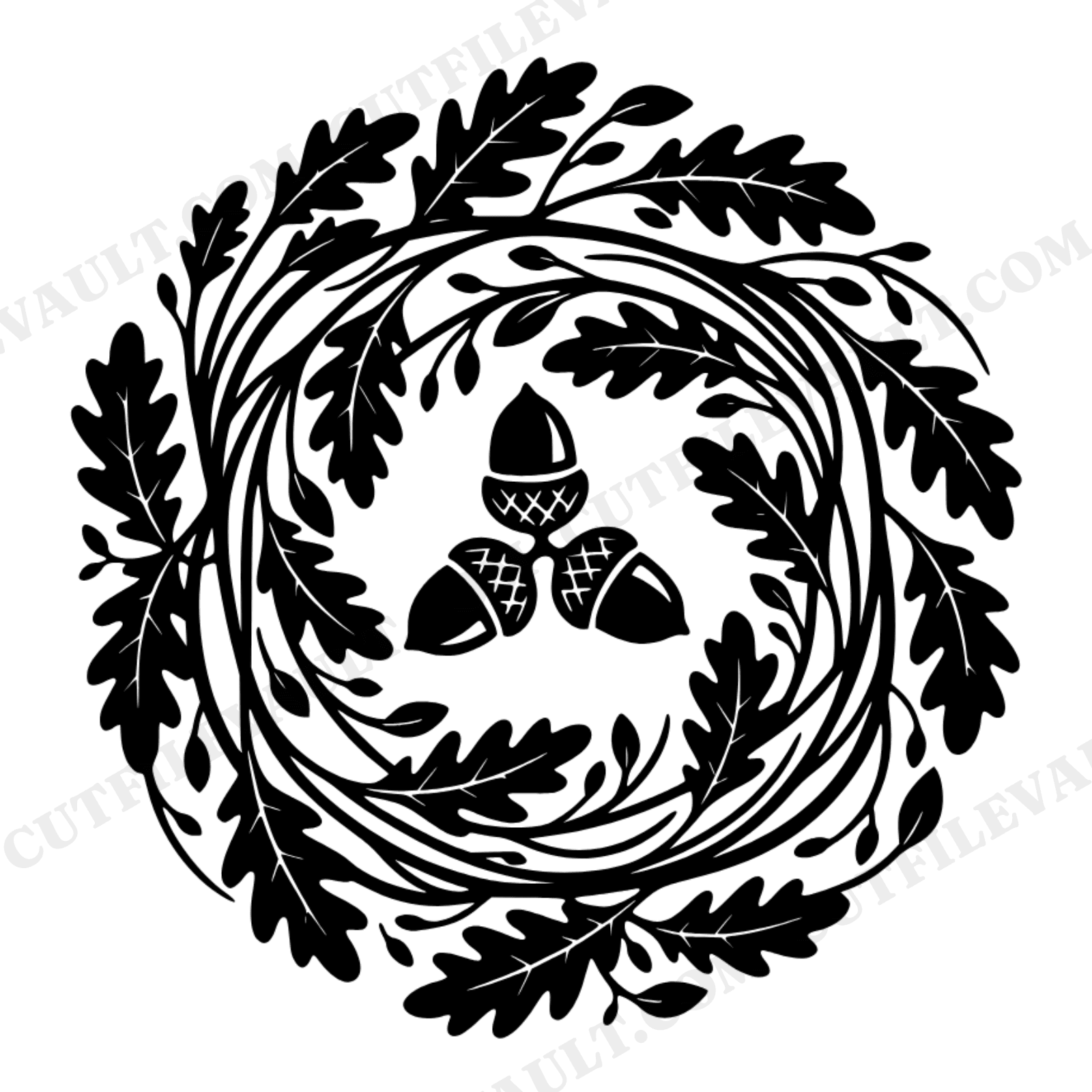 Autumn Acorn Oak Leaf Circle SVG PNG, Art Nouveau Fall Botanical Cut File, First Day of Autumn Design, view 1