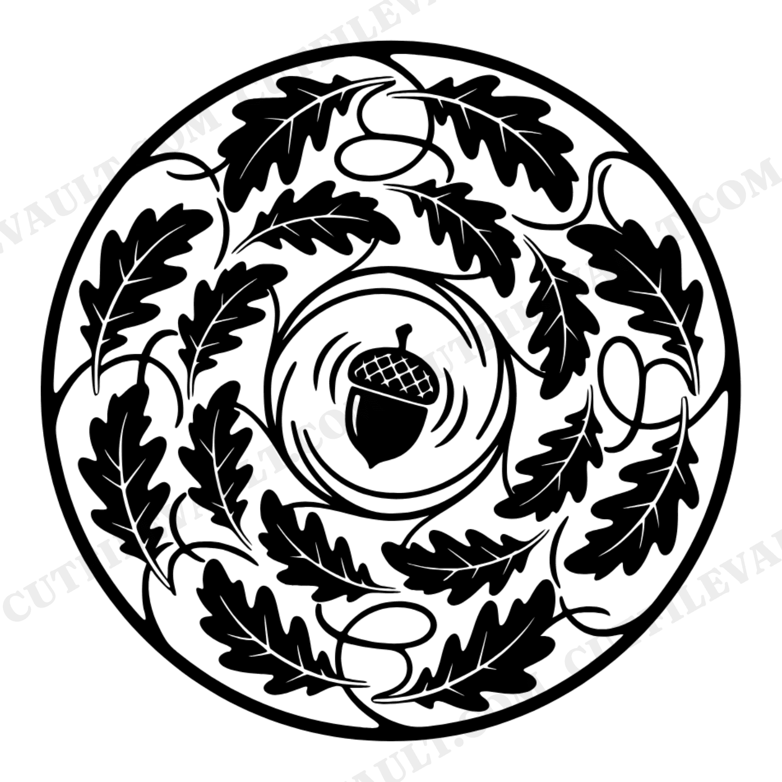 Autumn Acorn Spin Art Nouveau Medallion SVG PNG, Fall Oak Leaf Circle Cut File, Boho Autumn Decor, view 1