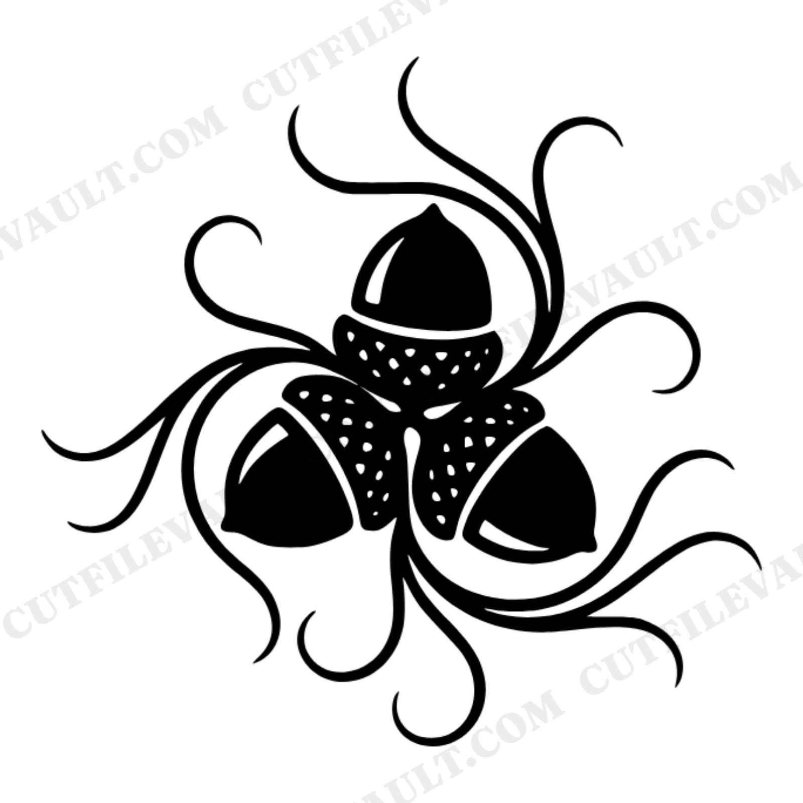 Autumn Acorn Trio SVG PNG, Abstract Fall Flourish Cut File, Organic Acorn Silhouette Design, view 1
