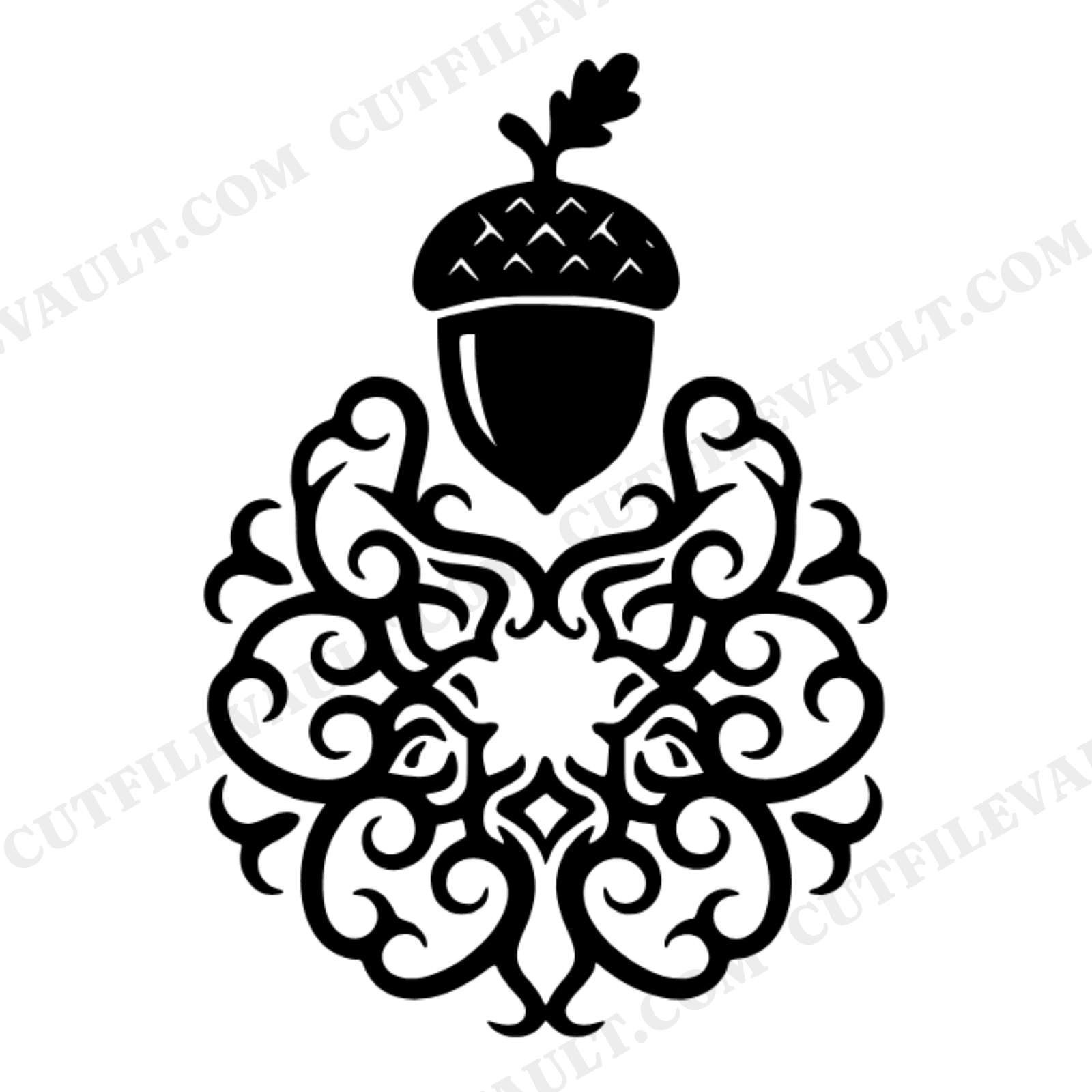 Autumn Equinox Acorn Mandala SVG PNG, Germinating Acorn Art Nouveau Cut File, Fall Nature Decor, view 1