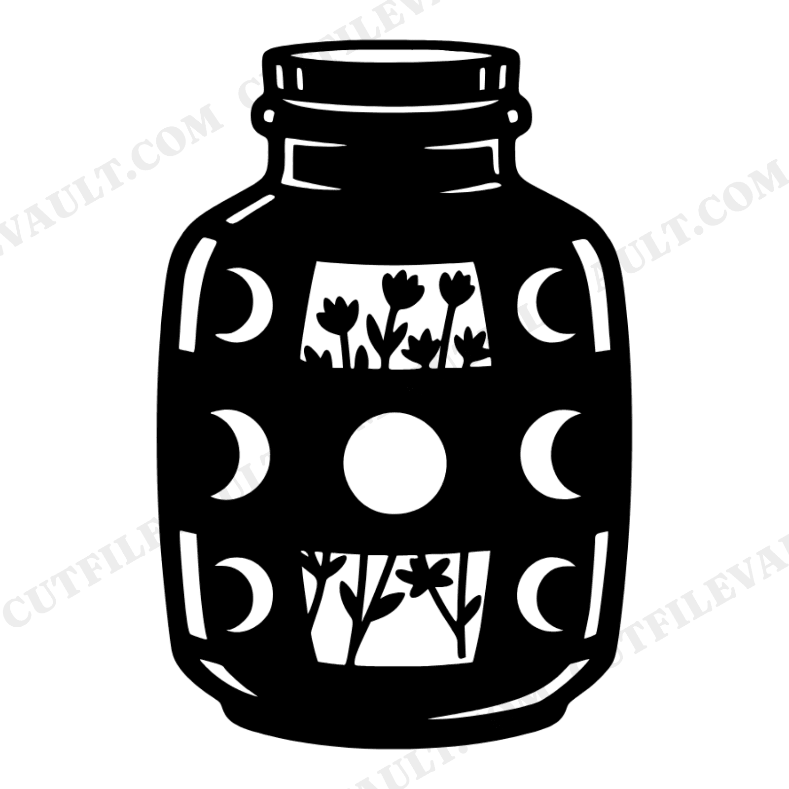Autumn Equinox Apothecary Jar SVG PNG, Moon Phases Witch Decor, Kitchen Witch Herb Jar Cut File, view 1