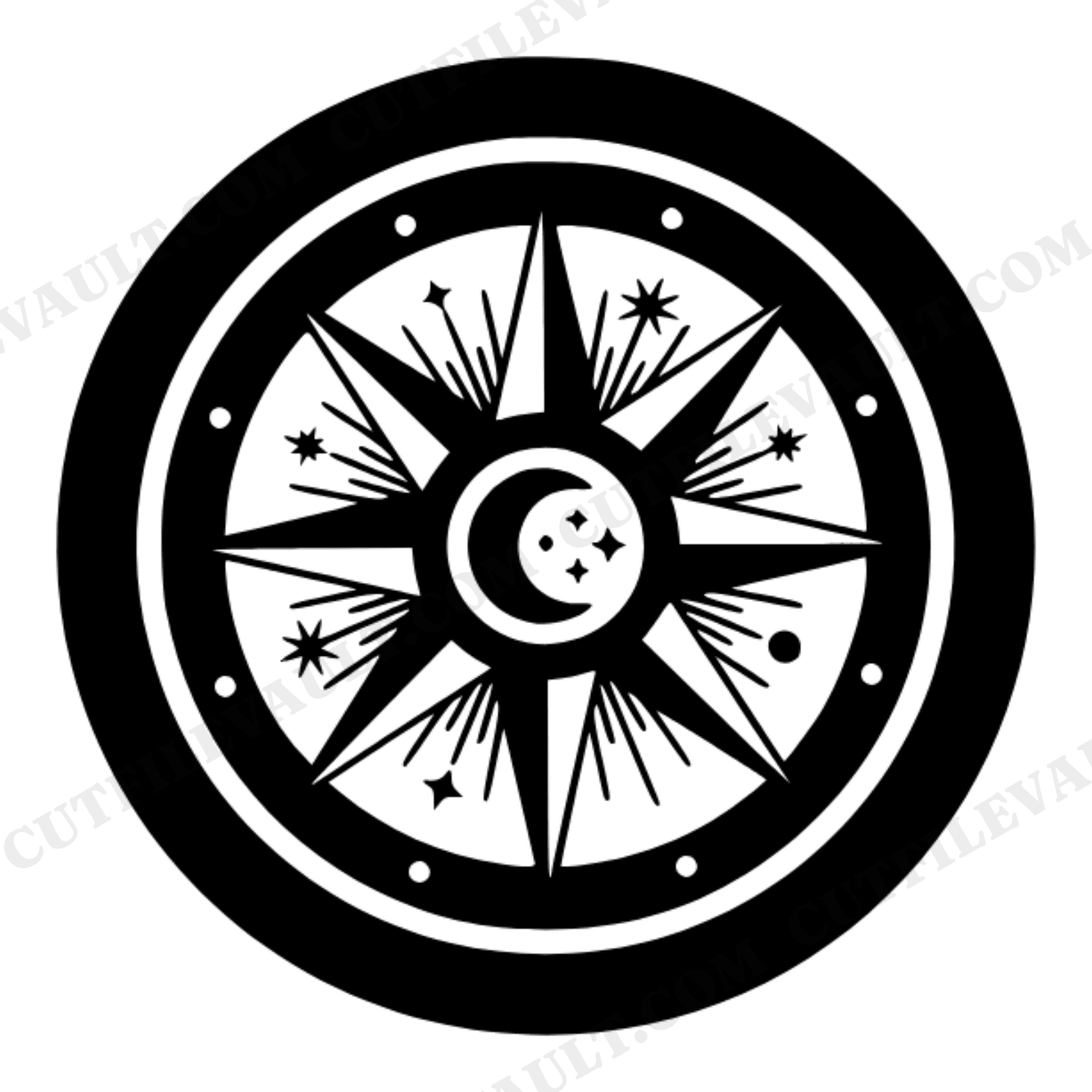 Autumn Equinox Compass Rose Thermos Lid SVG PNG, Celestial Mystical Cut File, Vintage Geometric Design, view 1