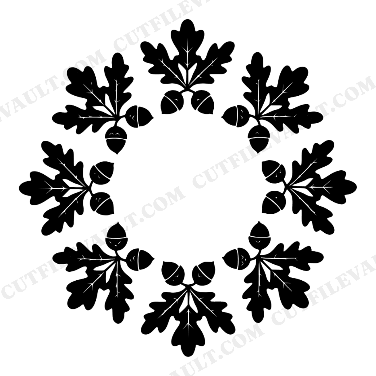 Autumn Equinox Oak Wreath SVG PNG, Fall Acorn Medallion Cut File, Mid-Century Woodland Decor Design, view 1