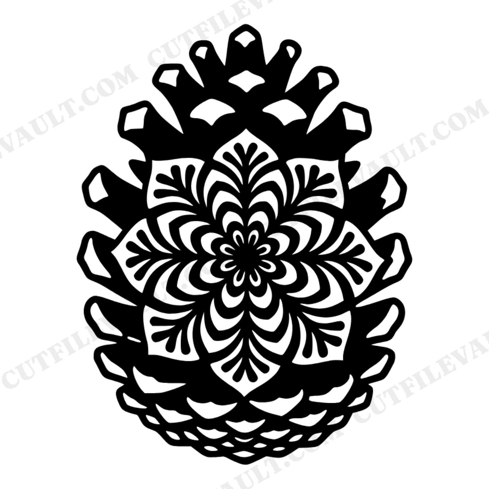Autumn Equinox Pinecone Mandala SVG PNG, Cottagecore Floral Split Bloom Cut File, Fall Botanical, view 1