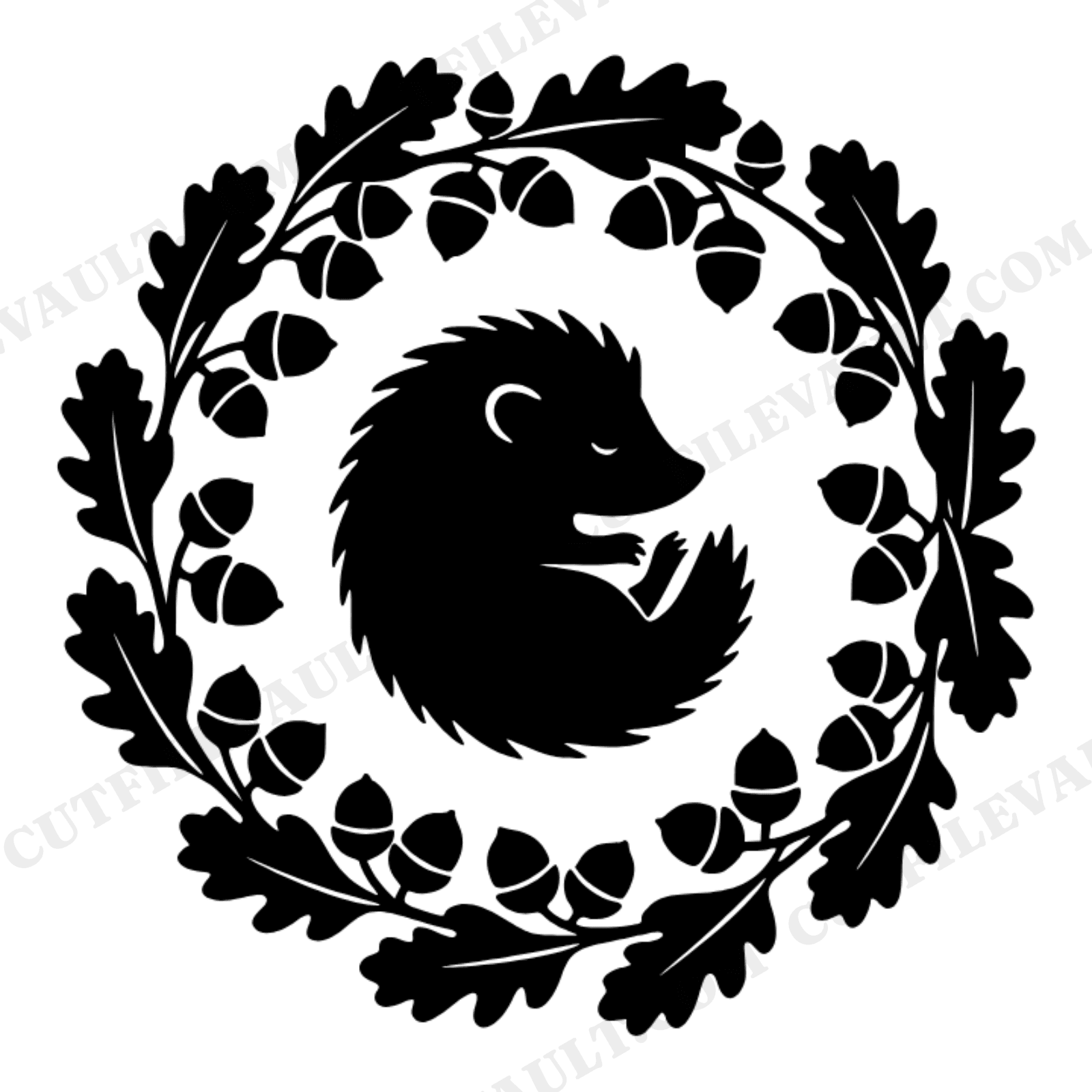 Autumn Hedgehog Moon Circle SVG PNG Art Nouveau Acorn Oak Leaf Wreath Cut File Nursery Wall Art, view 1