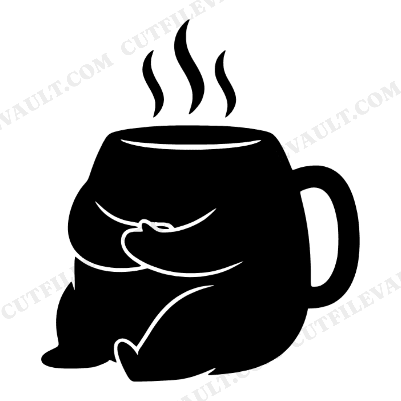 Autumn Kawaii Mug Self Hug SVG PNG, Cozy Coffee Cup Silhouette, Fall Pumpkin Spice Cut File, view 1