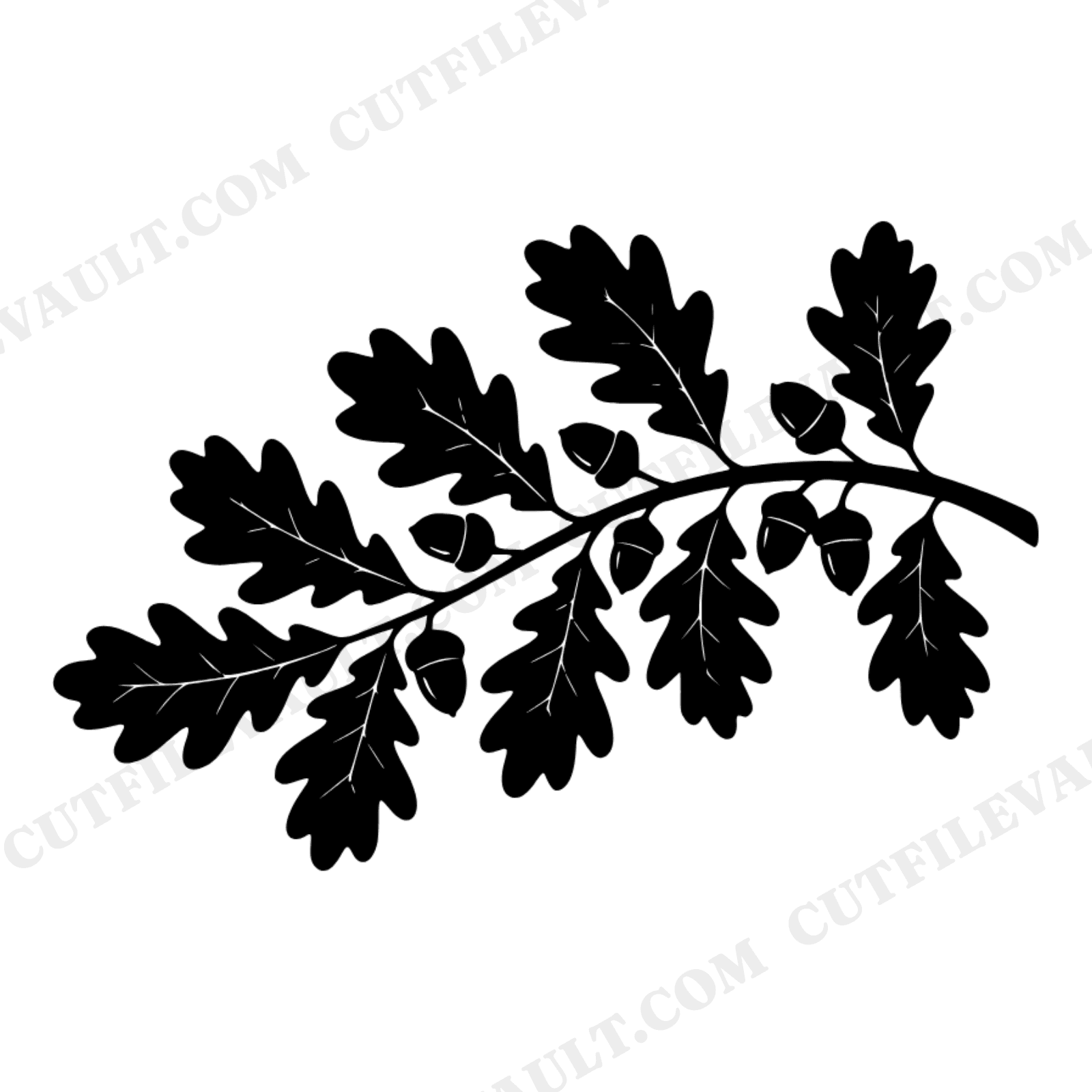 Autumn Oak Branch with Acorns SVG PNG, Fall Botanical Silhouette Cut File, Scandinavian Line Art, view 1