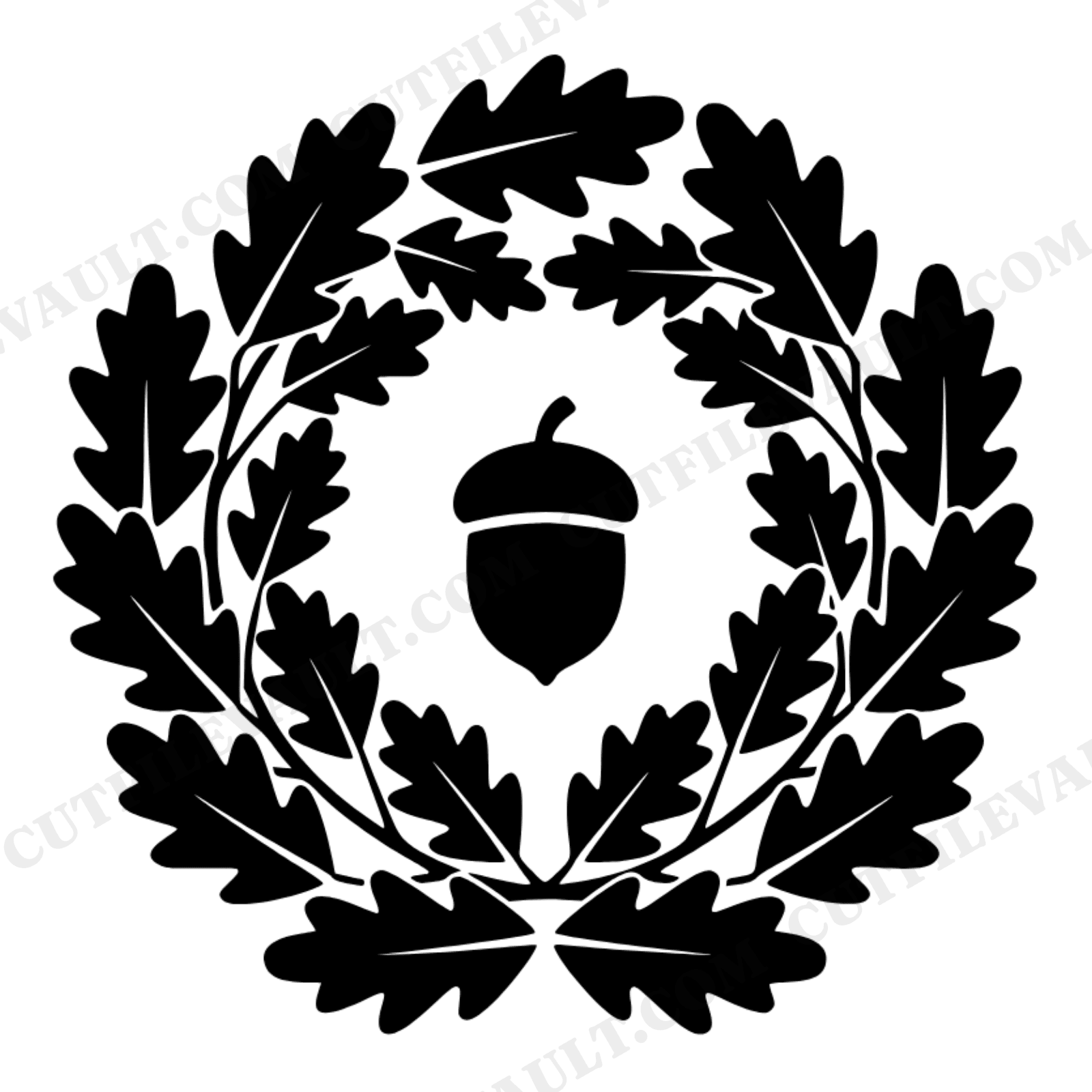 Autumn Oak Wreath Monogram SVG PNG, Fall Acorn Medallion Cut File, Brutalist Geometric Wreath Design, view 1