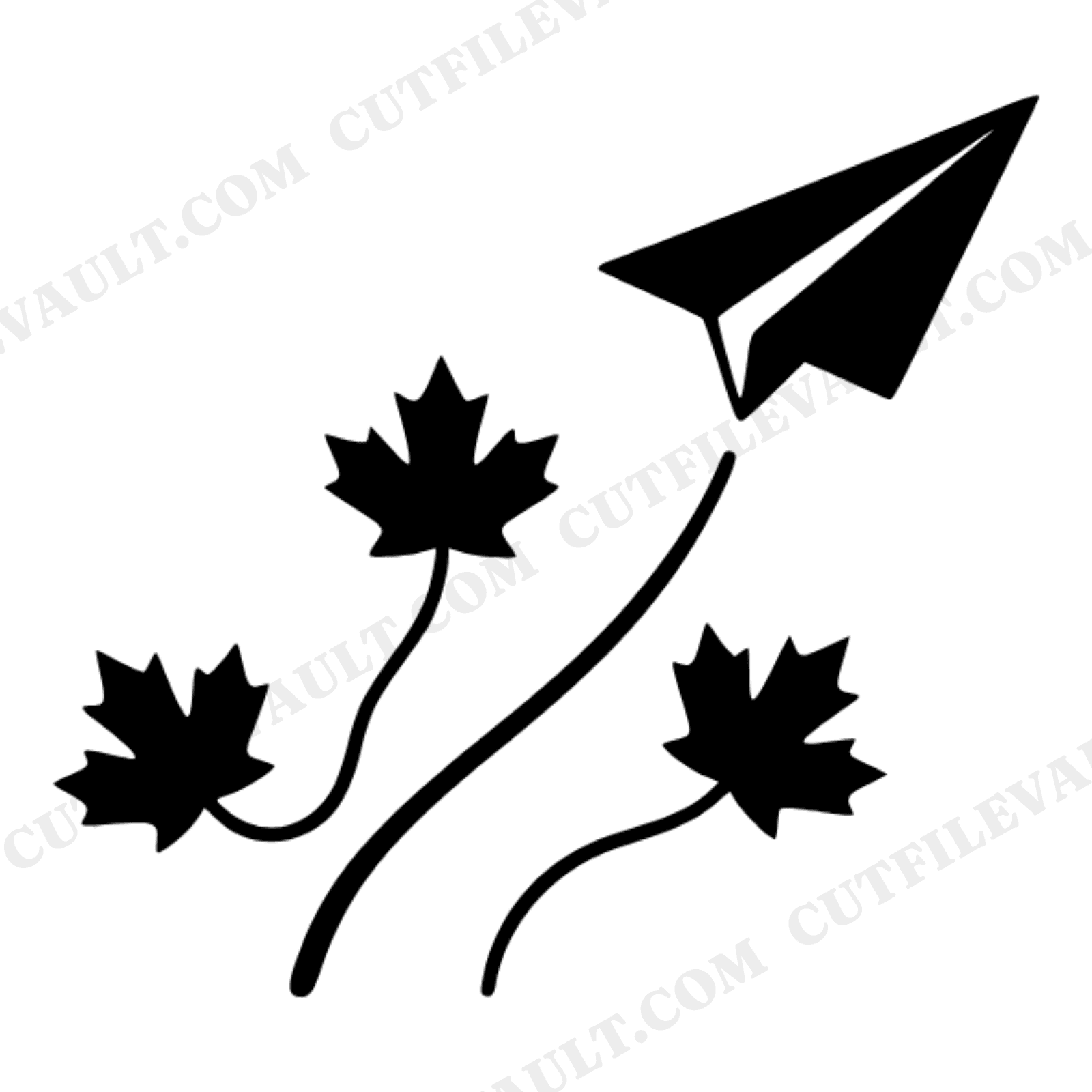 Autumn Paper Airplane SVG PNG, Fall Maple Leaves Cut File, Scandinavian Kids Decor Line Art, view 1