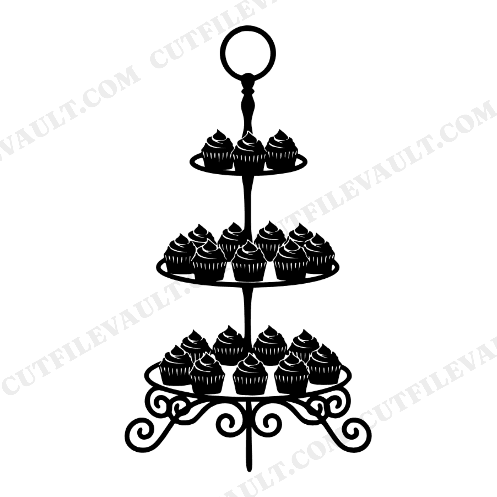 Autumn Tiered Cupcake Stand SVG PNG Side View Silhouette Vintage Botanical Wedding Decor Cut File, view 1