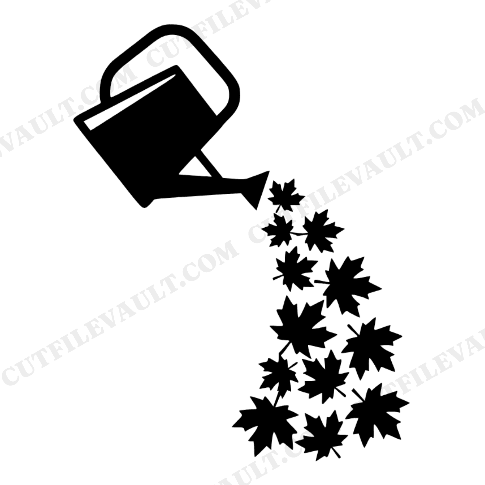 Autumn Watering Can SVG PNG, Falling Maple Leaves Cut File, Modern Brutalist Fall Decor Design, view 1