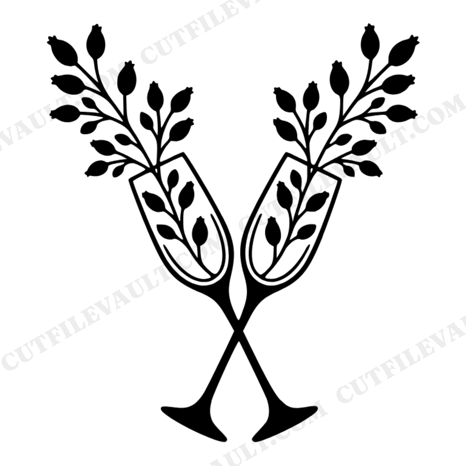 Autumn Wedding Champagne Flutes SVG PNG, Crossed Flutes with Berry Branches Cut File for Cricut, view 1