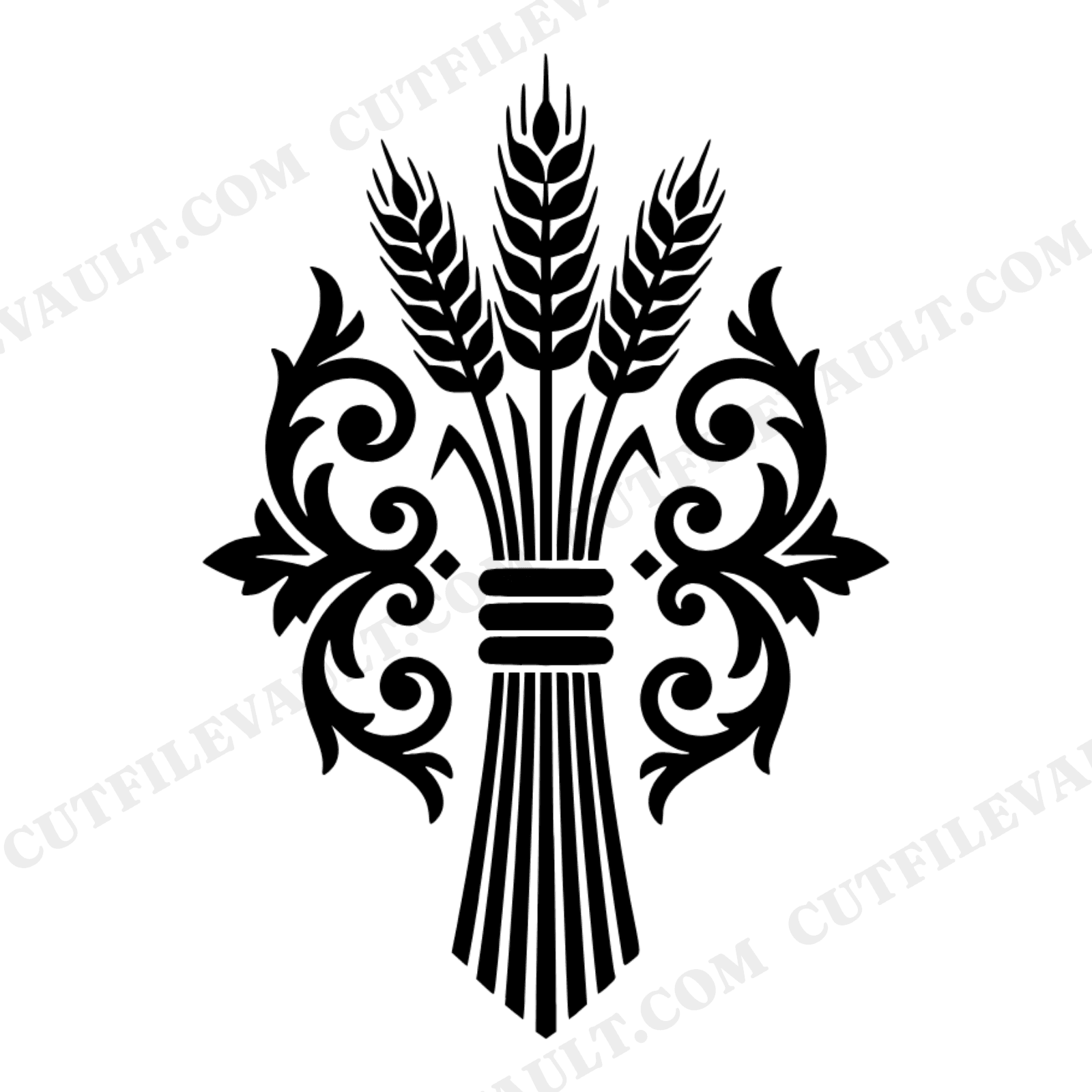 Autumn Wheat Sheaf SVG PNG, Baroque Scroll Fall Harvest Cut File, First Day of Autumn Design, view 1
