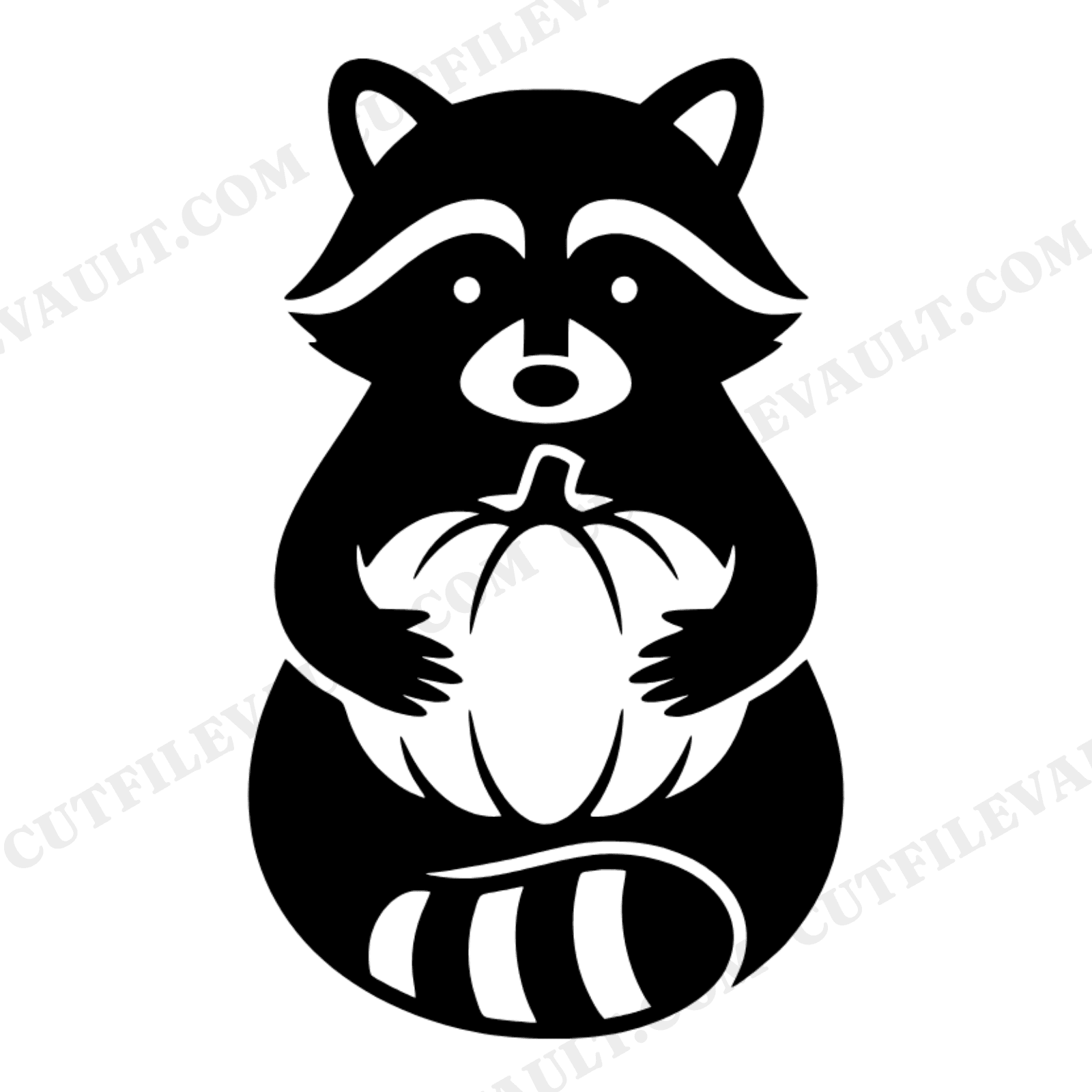 Baby Raccoon Hugging Pumpkin SVG PNG, Autumn Fall Silhouette Cut File, Mid Century Nursery Decor, view 1