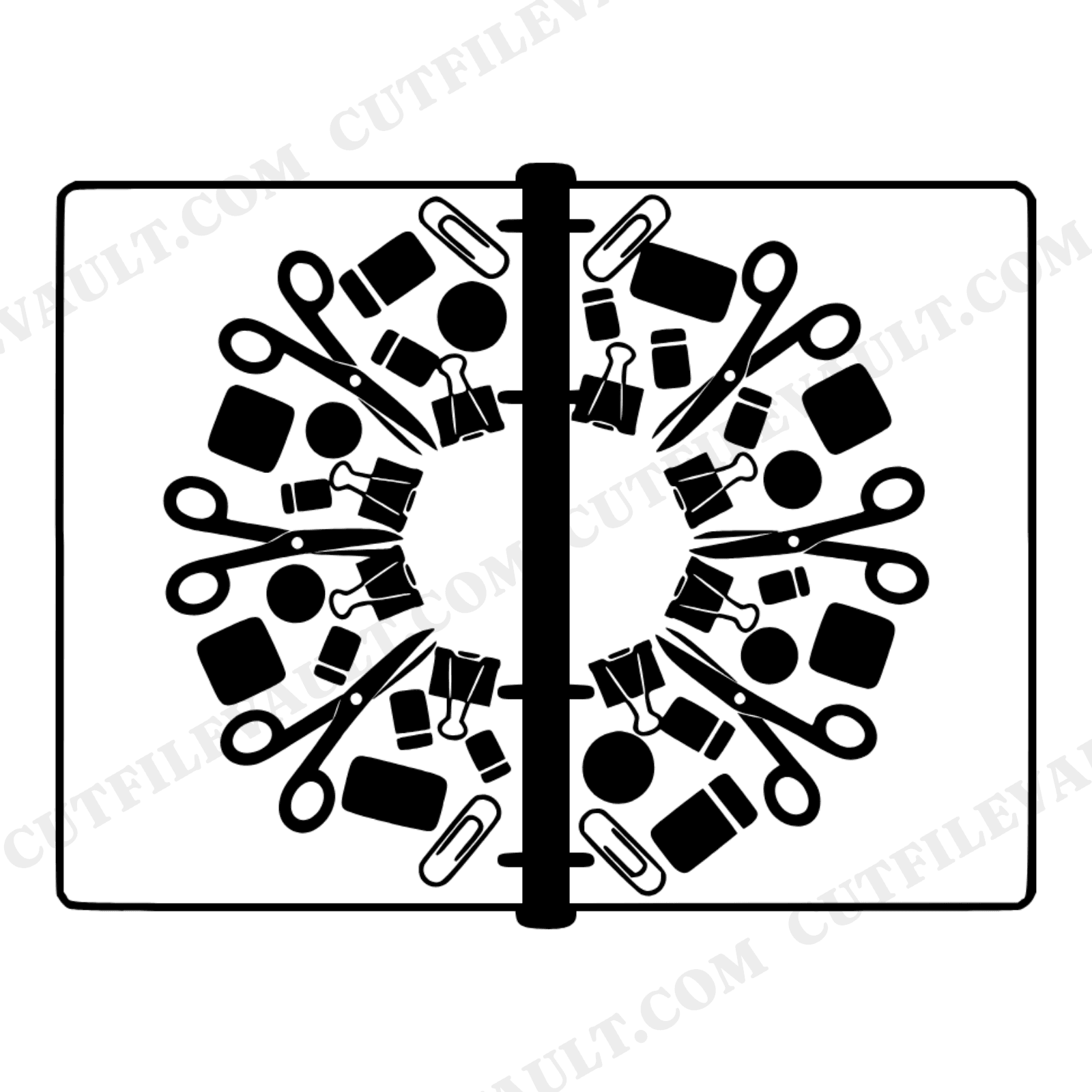 Back to School Binder Mandala SVG PNG Cut File, School Supplies Symmetrical Design for Cricut, view 1