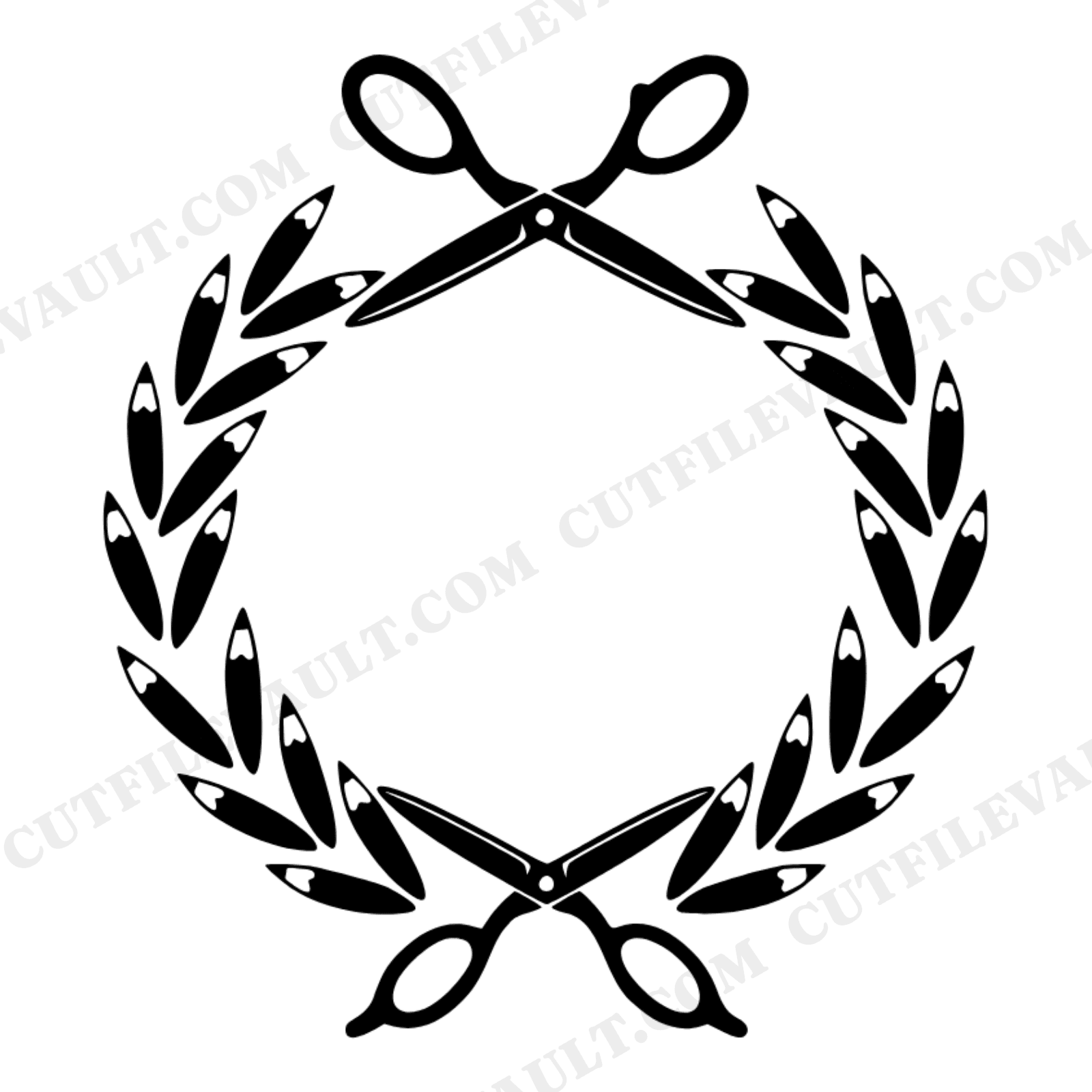 Back to School Scissors Wreath SVG PNG, Retro 70s Teacher Badge, Craft Monogram Frame Cut File, view 1