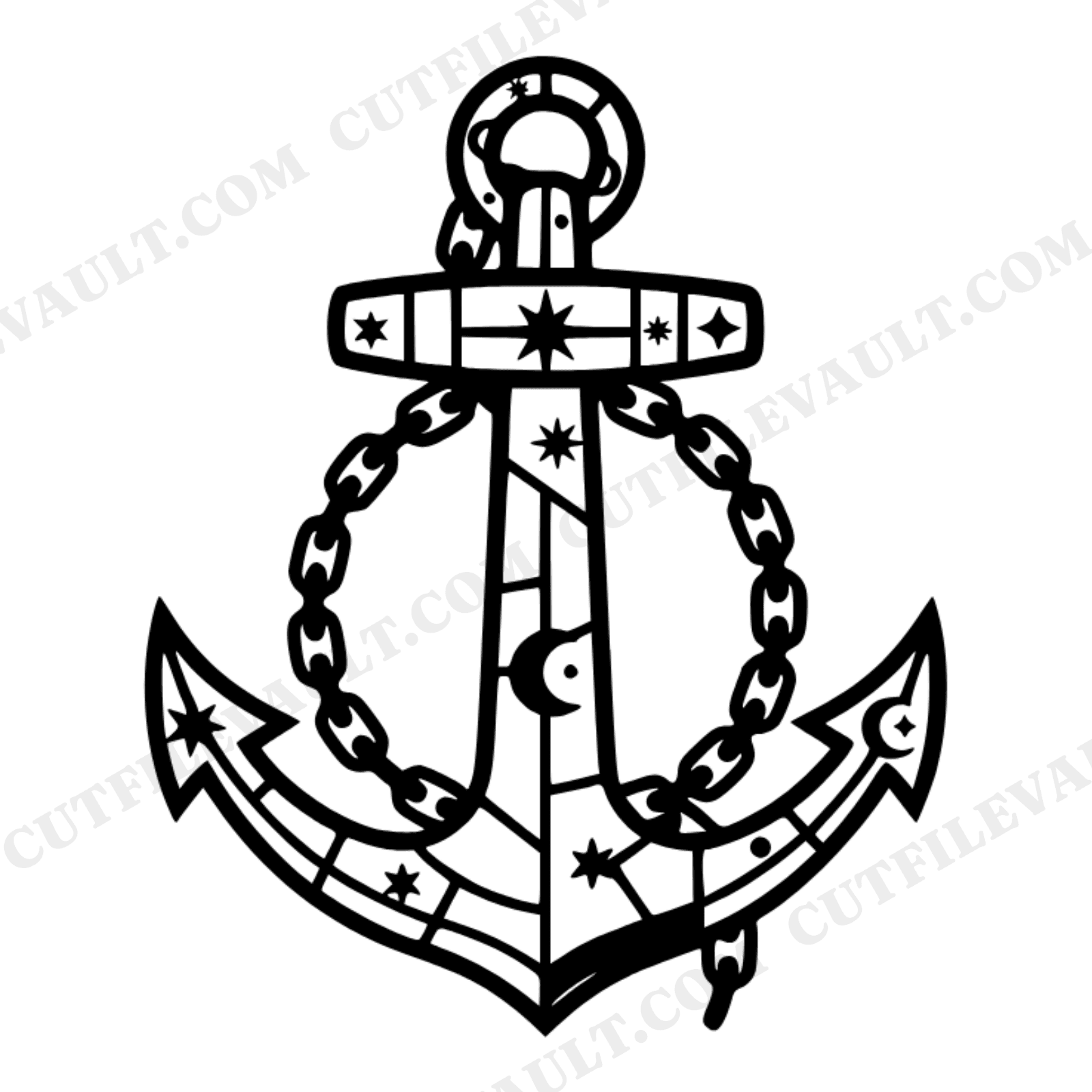 Celestial Anchor SVG PNG Nautical Stained Glass Chain Memorial Day Cut File Layered Vinyl Design, view 1