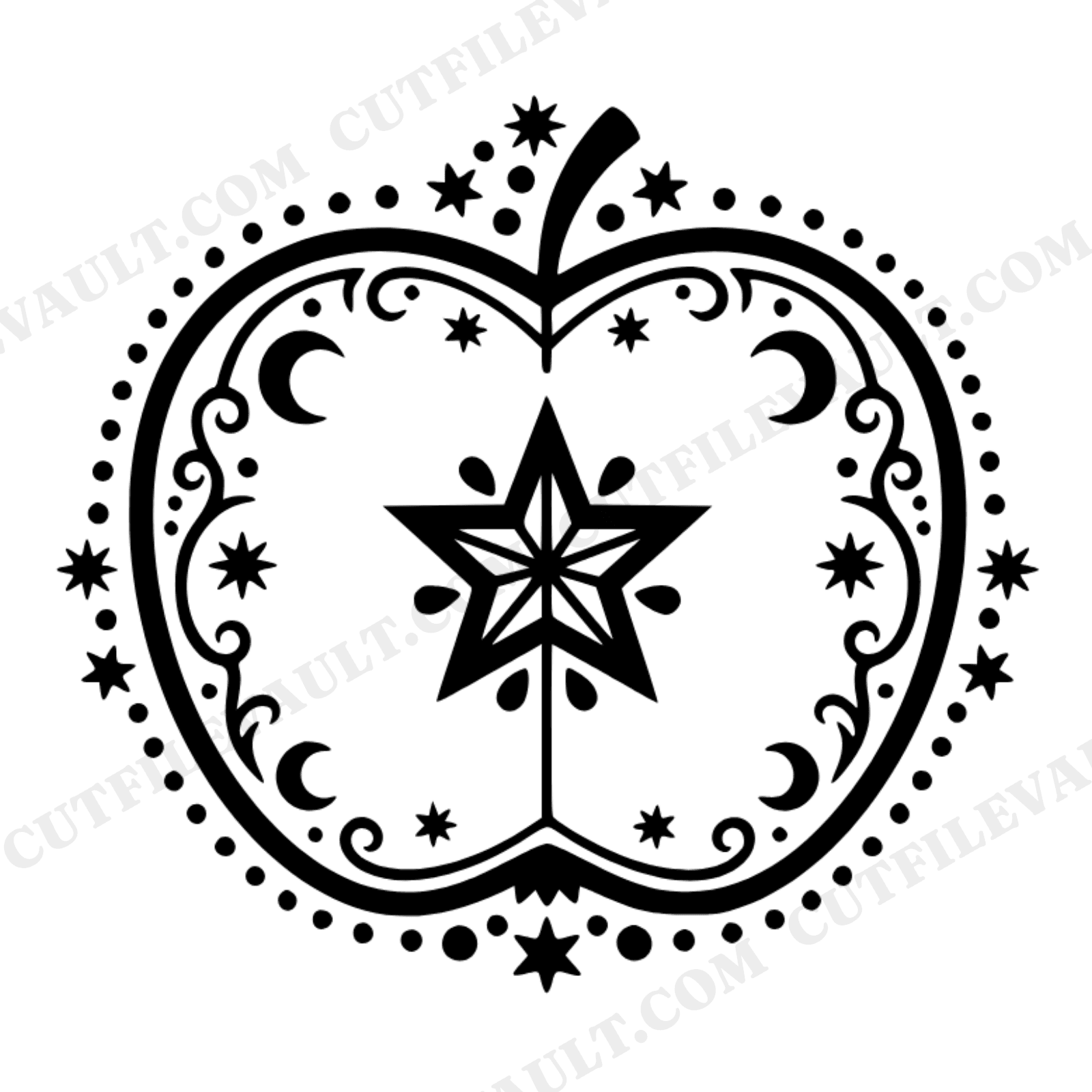 Celestial Apple Star SVG PNG Teacher Gift Folk Art Papercut Design Cut File for Cricut, view 1