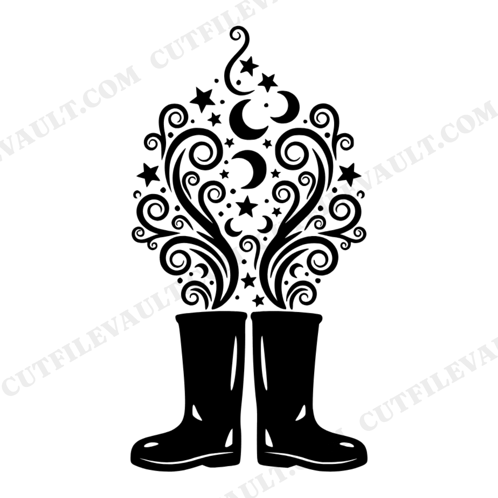 Celestial Autumn Rain Boots SVG PNG, Mystical Fall Kids Decor Cut File, Pumpkin Spice Season Clipart, view 1