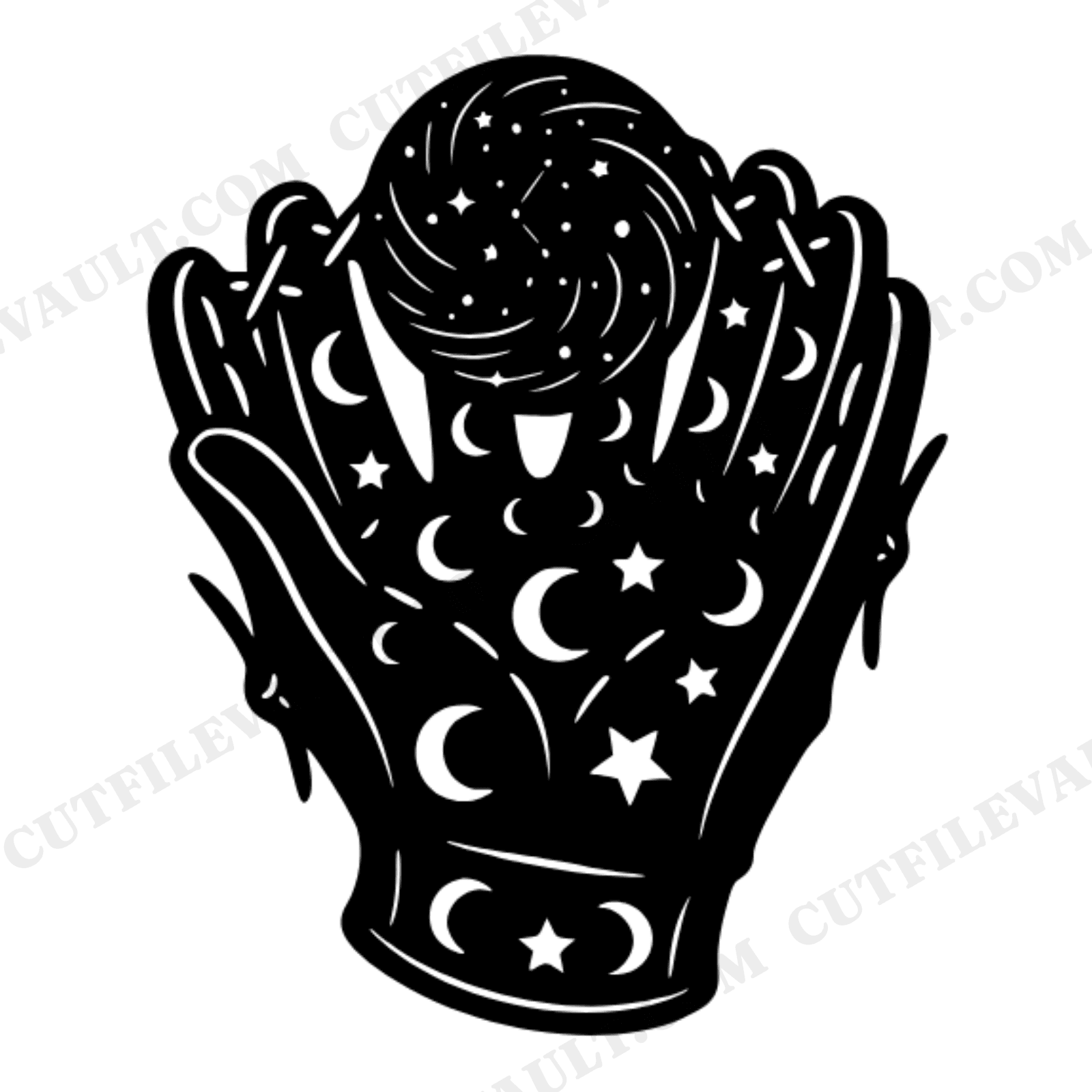 Celestial Baseball Glove SVG PNG, Cosmic Catching Pose Cut File, Mystical Sports Dad Gift Design, view 1