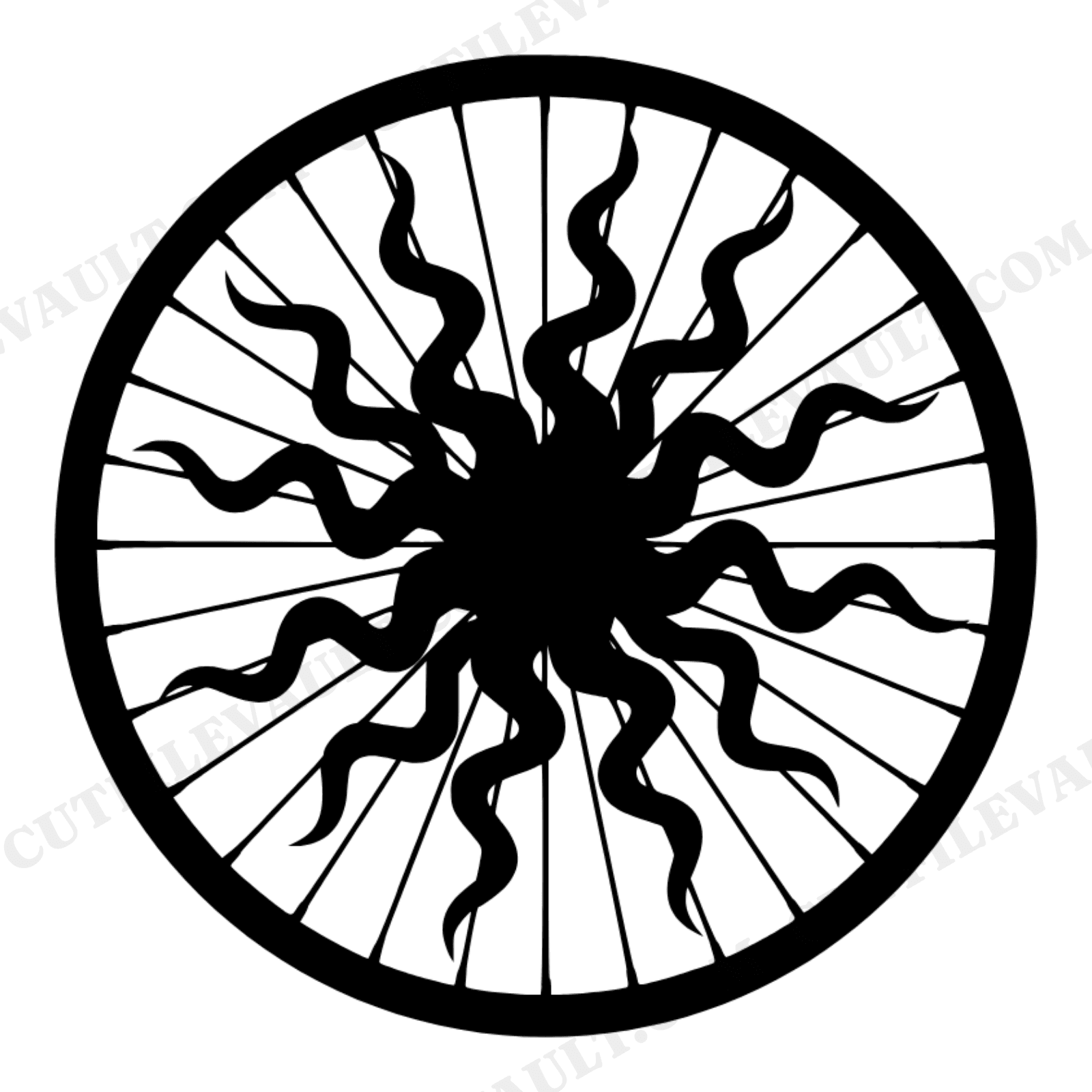 Celestial Bicycle Wheel SVG PNG, Groovy Wavy Spokes Cut File, Earth Day Eco Bike Clipart Design, view 1