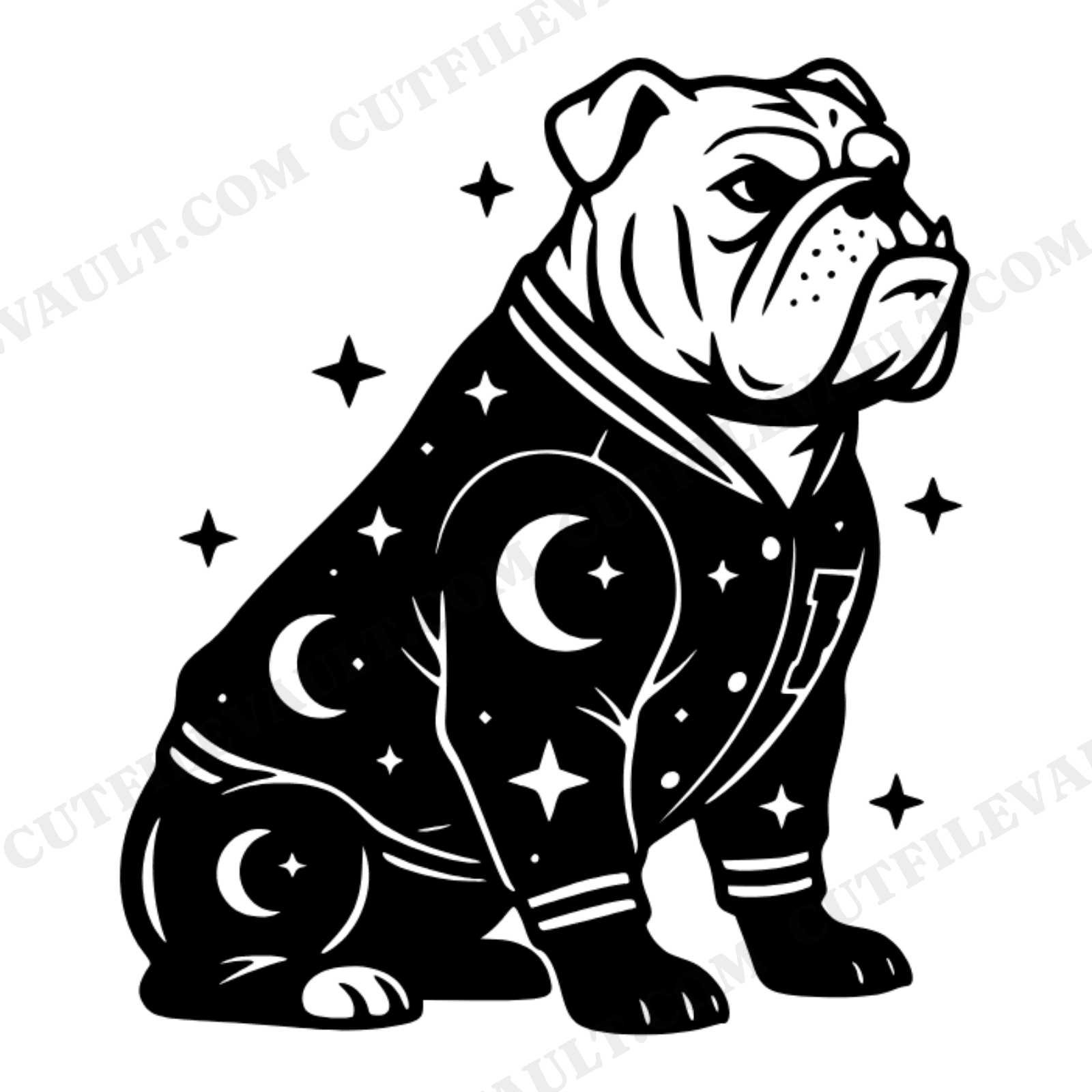 Celestial Bulldog Varsity Mascot SVG PNG, Patriotic Team Spirit Silhouette Cut File for Cricut, view 1