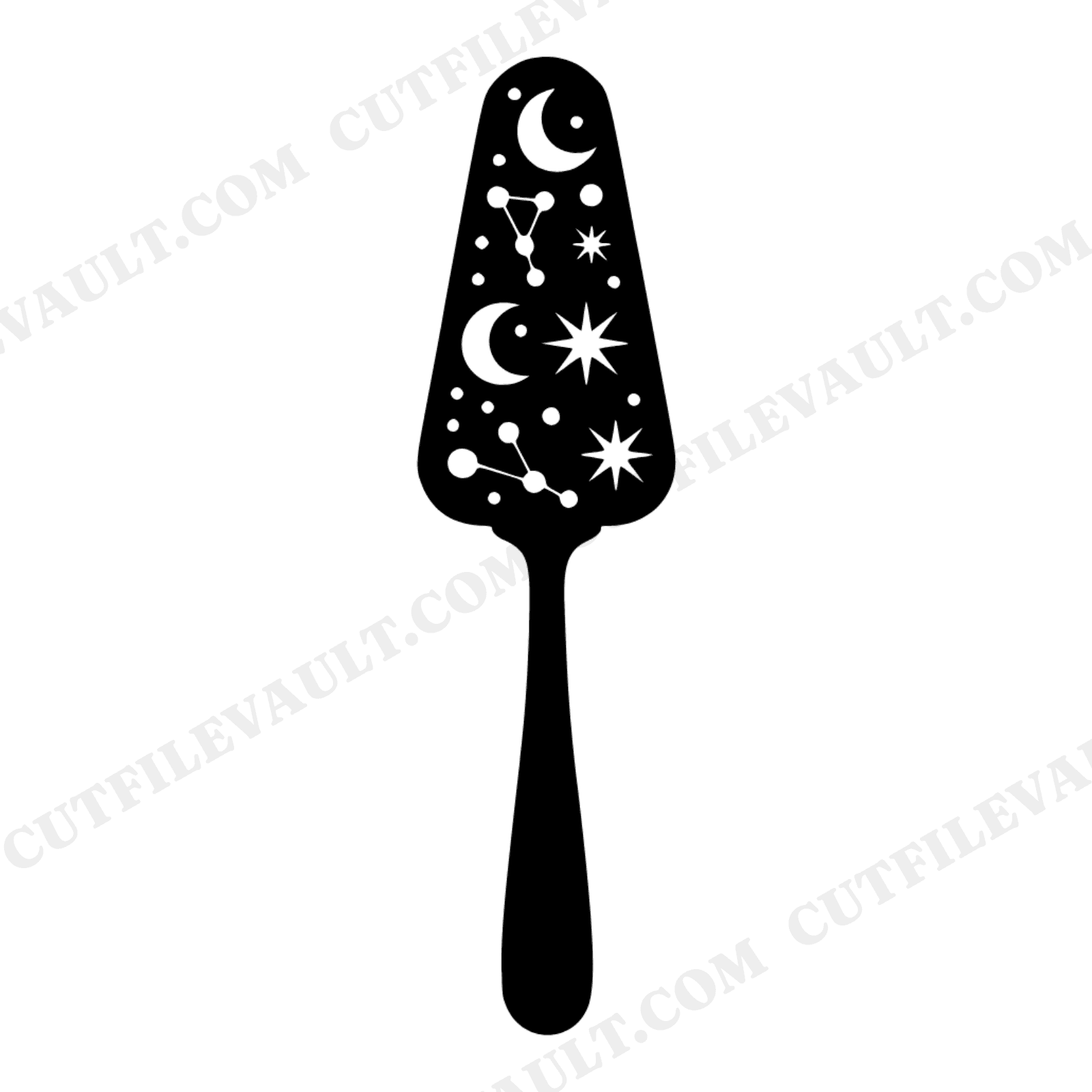 Celestial Cake Server SVG PNG, Moon Stars Wedding Cake Cutter Cut File, Mystical Filigree Silhouette, view 1