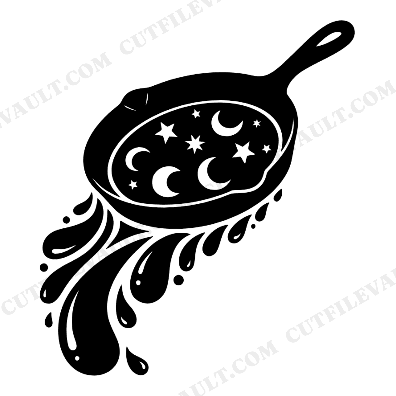 Celestial Cast Iron Skillet SVG PNG, Mystical Kitchen Cooking Cut File, Moon Stars Skillet Design, view 1