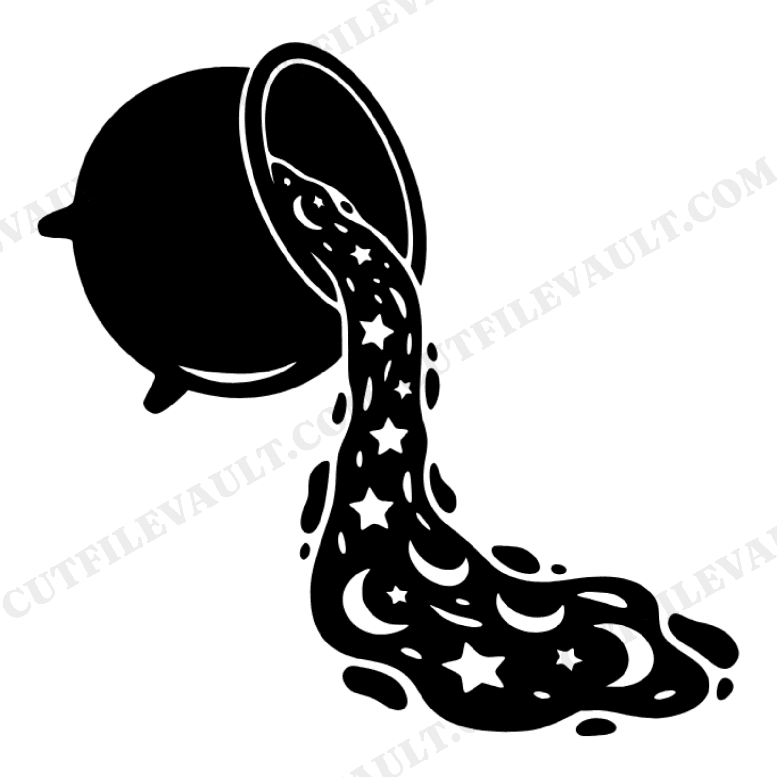 Celestial Cauldron Pouring Moons and Stars SVG PNG, Witch Cauldron Cut File, Mystical Halloween Design, view 1