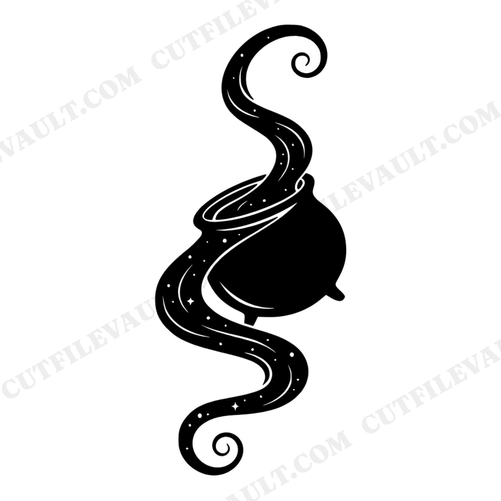 Celestial Cauldron SVG PNG, Witch Potion Spiral Magic Cut File, Halloween Mystical Silhouette Design, view 1