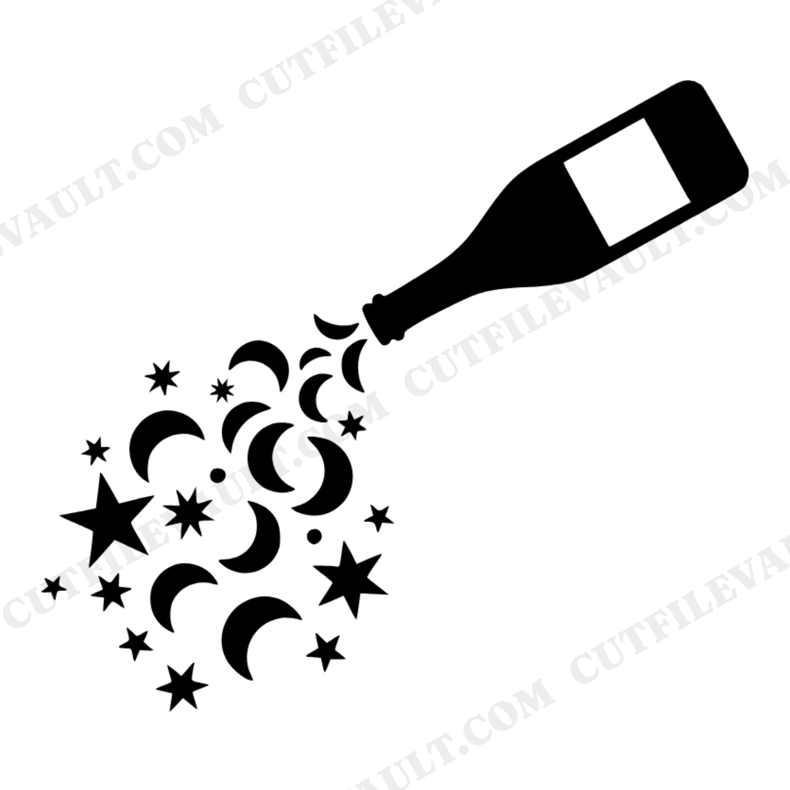 Celestial Champagne Bottle SVG PNG, Moon Stars New Year Wedding Clipart, Mid Century Party Decor Cut File, view 1