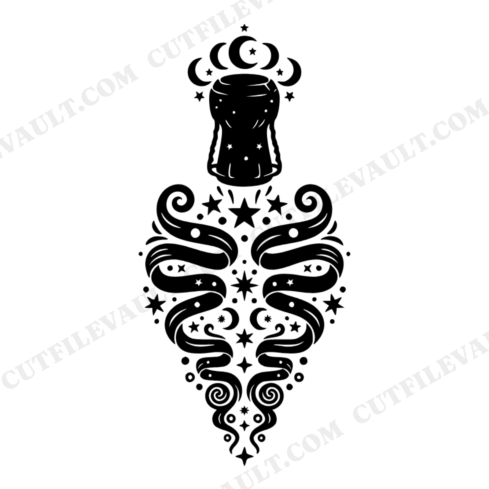 Celestial Champagne Cork SVG PNG, Moon Stars Champagne Bottle Pop Cut File, Mystical Wedding, view 1