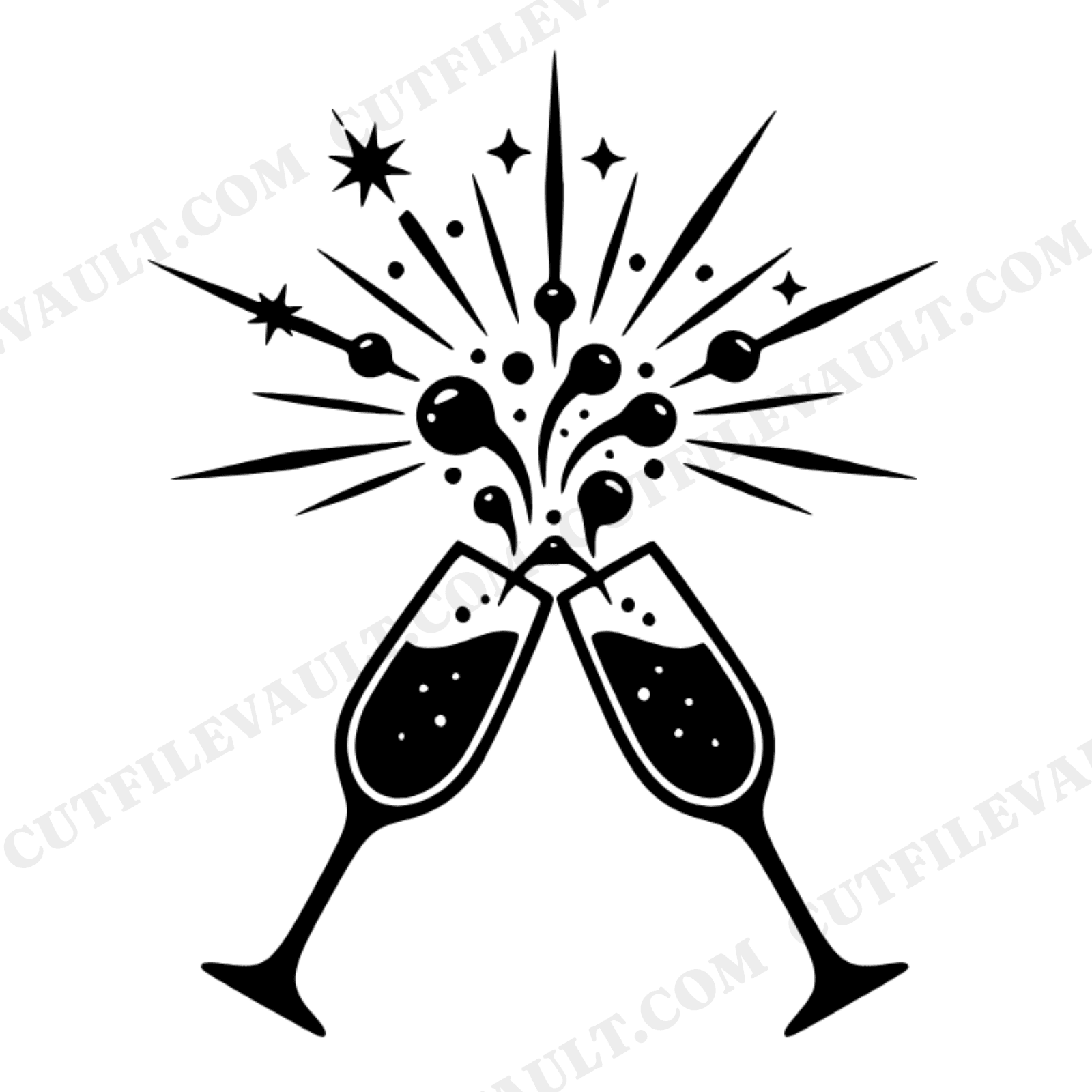 Celestial Champagne Toast SVG PNG, Champagne Flutes with Cosmic Bubbles, Wedding Cut File, view 1