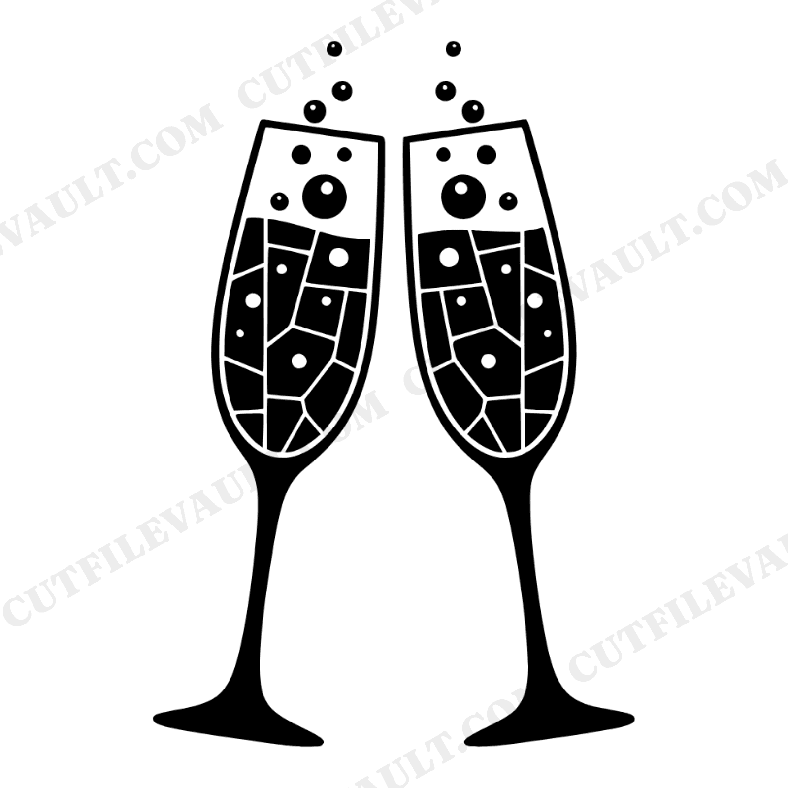 Celestial Champagne Toast SVG PNG, Stained Glass Wedding Flutes Cut File, Mystical Celebration Design, view 1