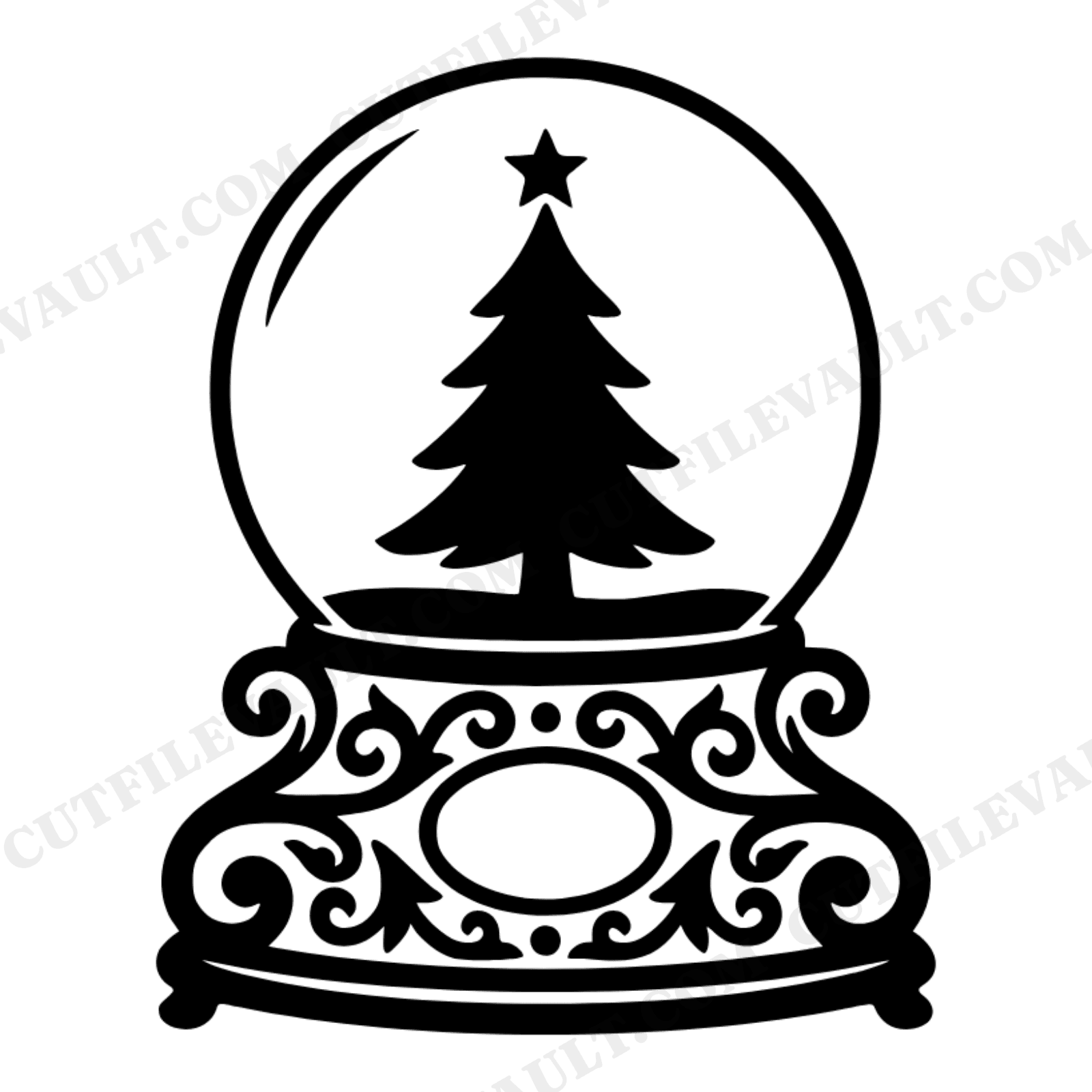 Celestial Christmas Snow Globe SVG, Monogram Base PNG, Mystical Winter Silhouette Cut File, view 1
