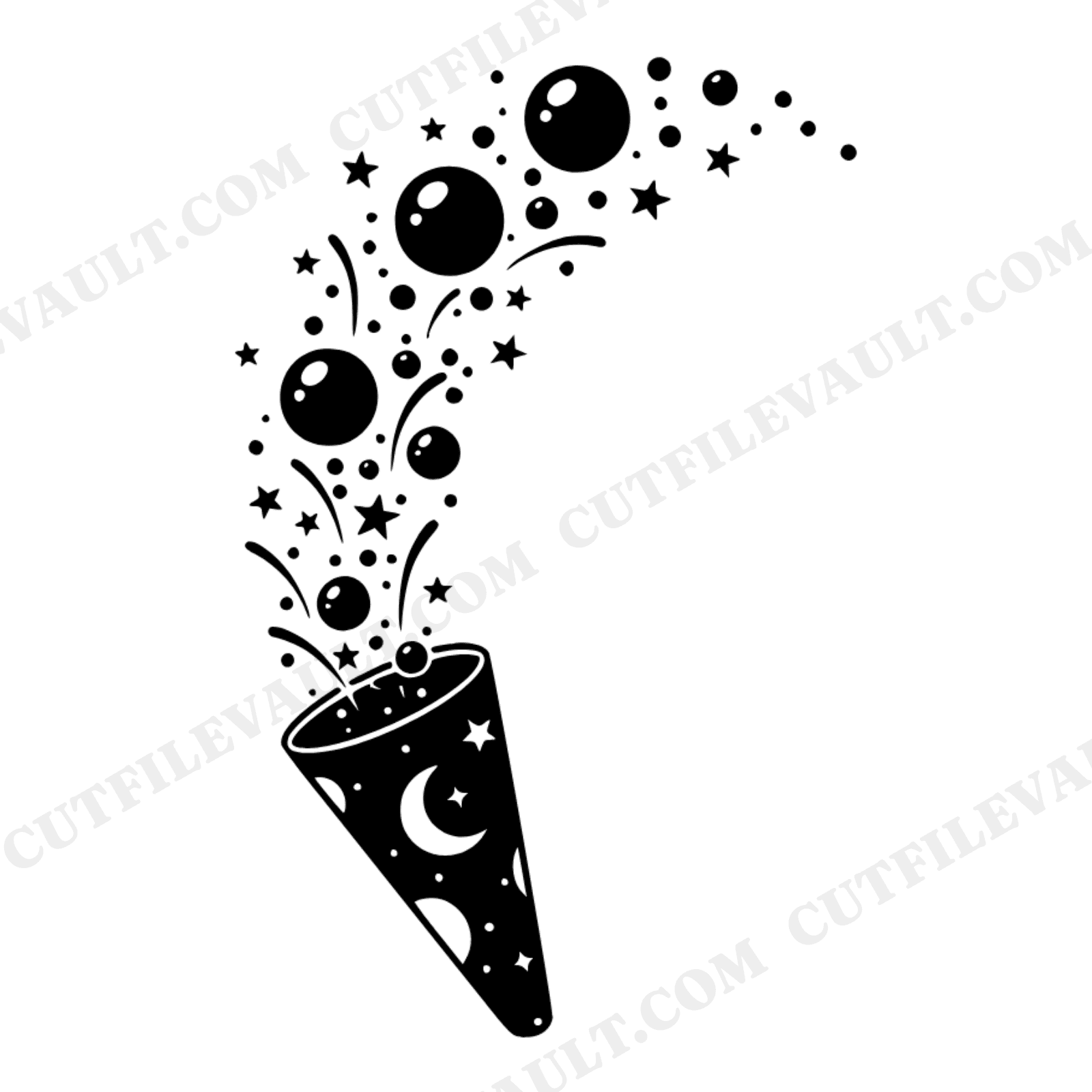 Celestial Confetti Popper SVG PNG, Party Popper Cut File, Mystical Celebration Clipart, Cosmic Bubbles, view 1