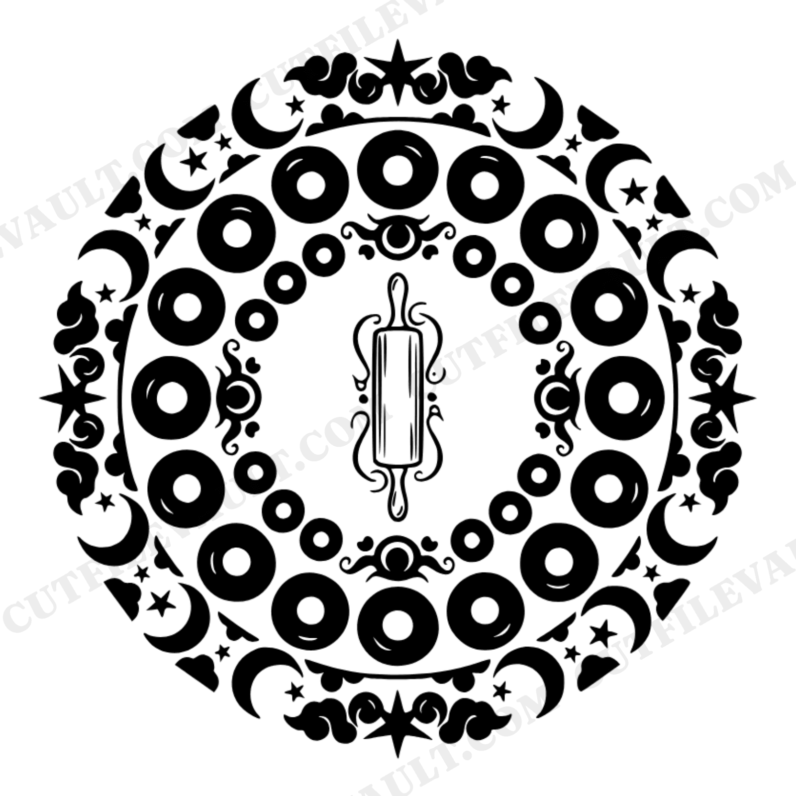 Celestial Donut Mandala Rolling Pin SVG PNG Baker Badge Mystical Kitchen Cut File National Donut Day, view 1