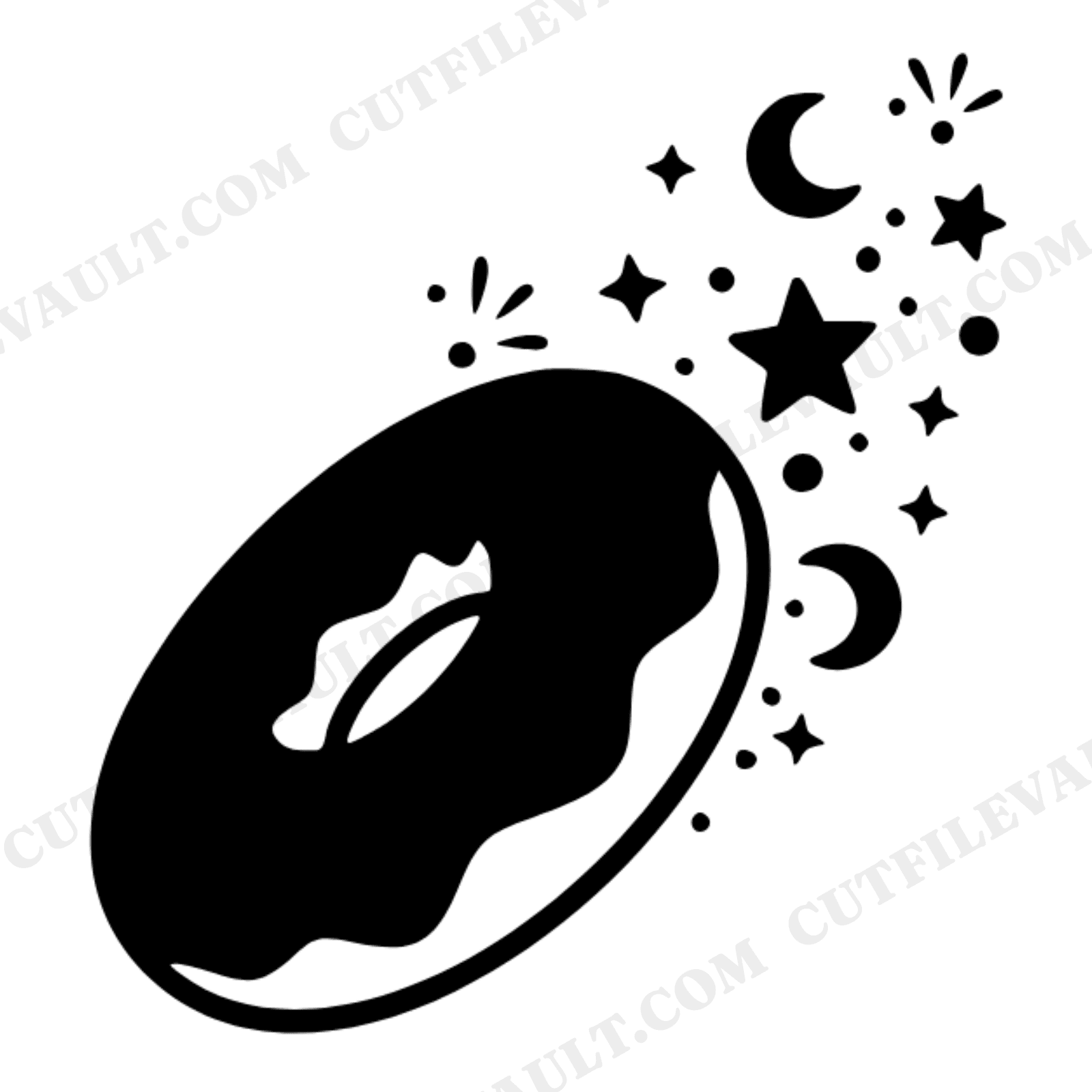 Celestial Donut SVG PNG, Mystical Rolling Donut with Star Sprinkles Cut File, Cosmic Donut Clipart, view 1