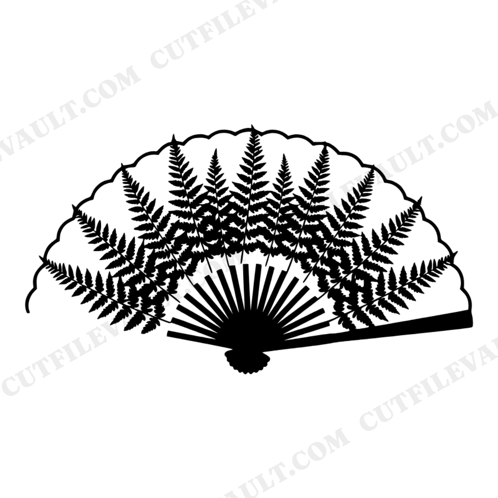 Celestial Fern Fan Wedding SVG PNG, Mystical Botanical Hand Fan Silhouette Cut File Vintage, view 1