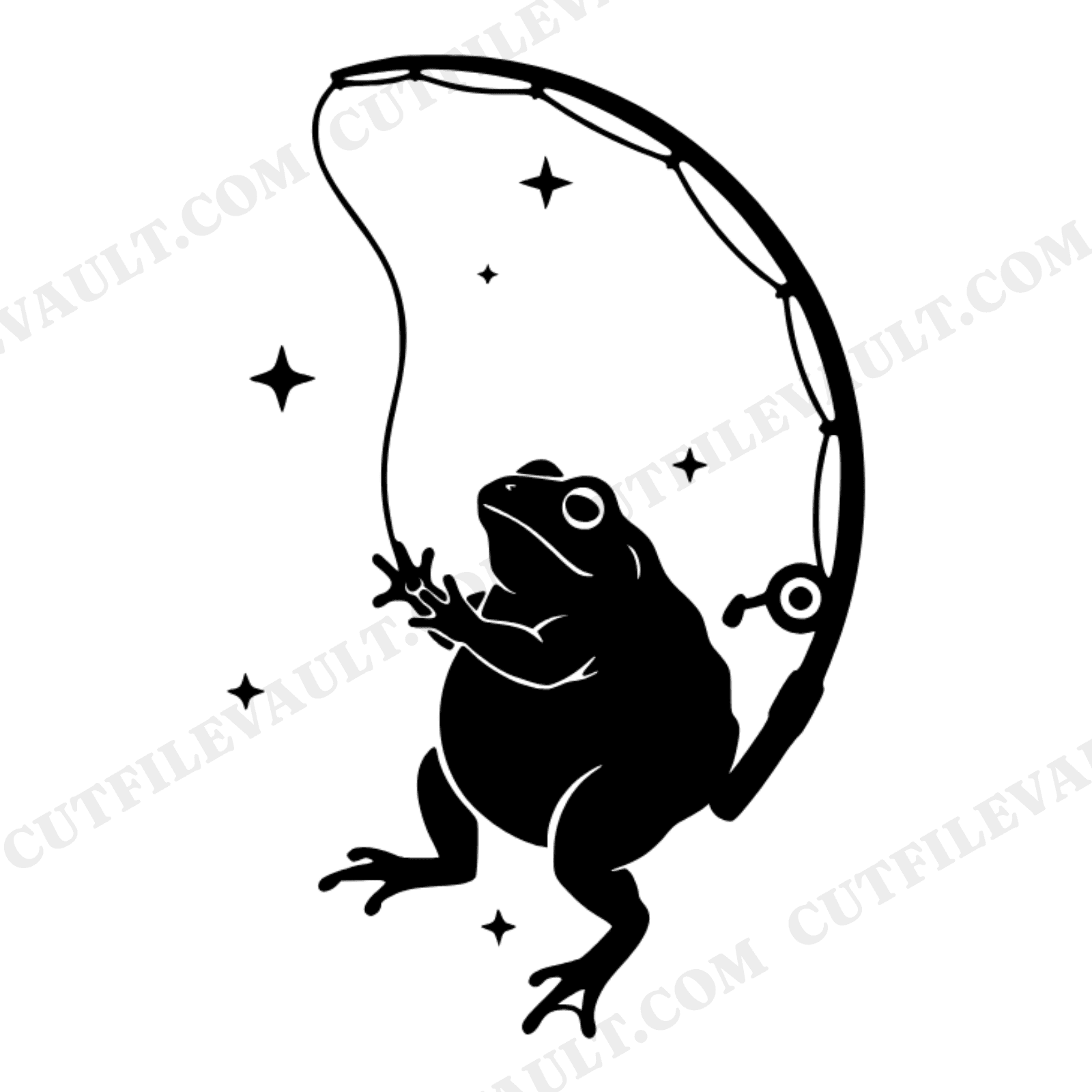 Celestial Fisherman Toad Crescent Moon SVG PNG, Mystical Father's Day Fishing Pole Cut File, view 1