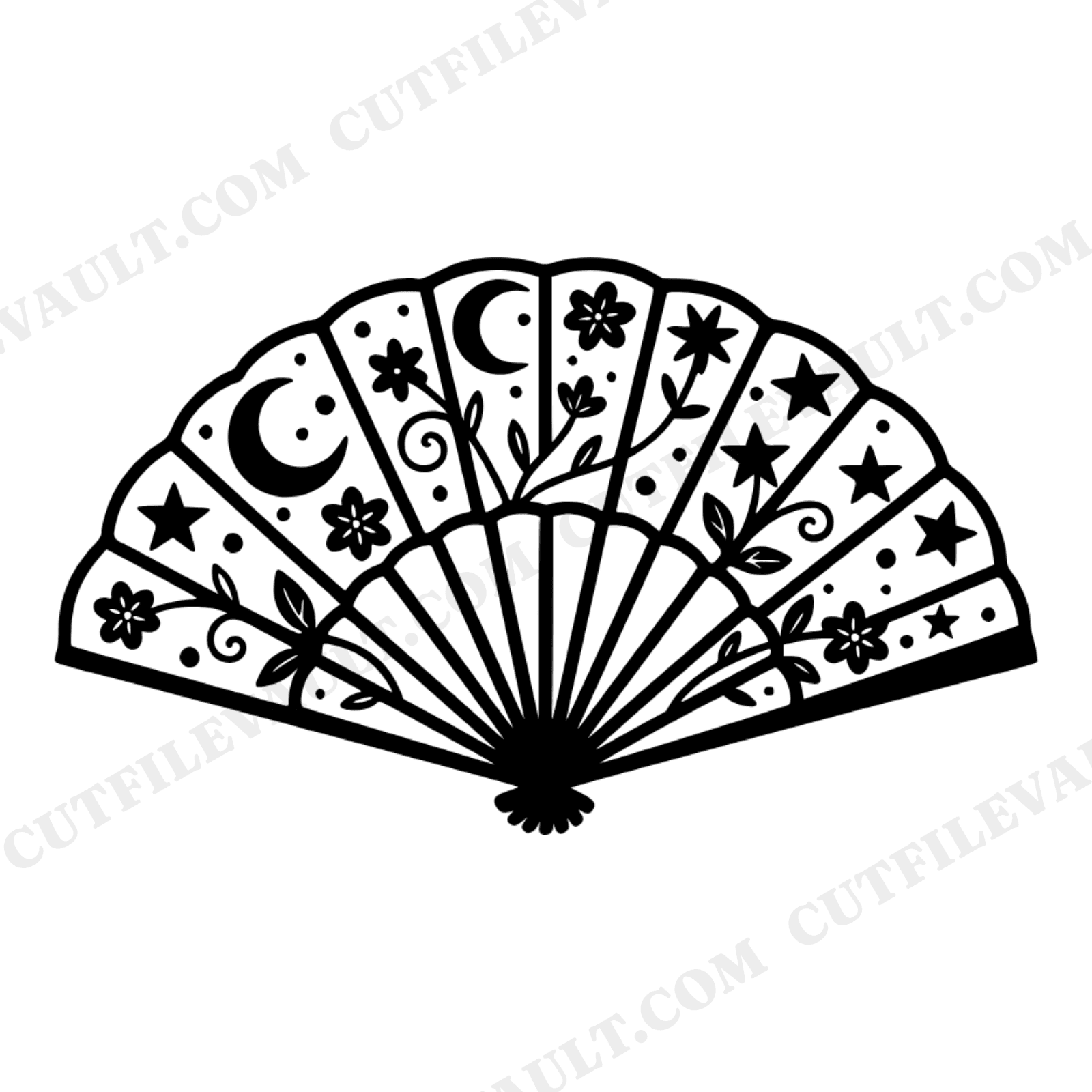 Celestial Floral Fan SVG PNG Wedding Silhouette Cut File Vintage Mystical Bohemian Decor, view 1