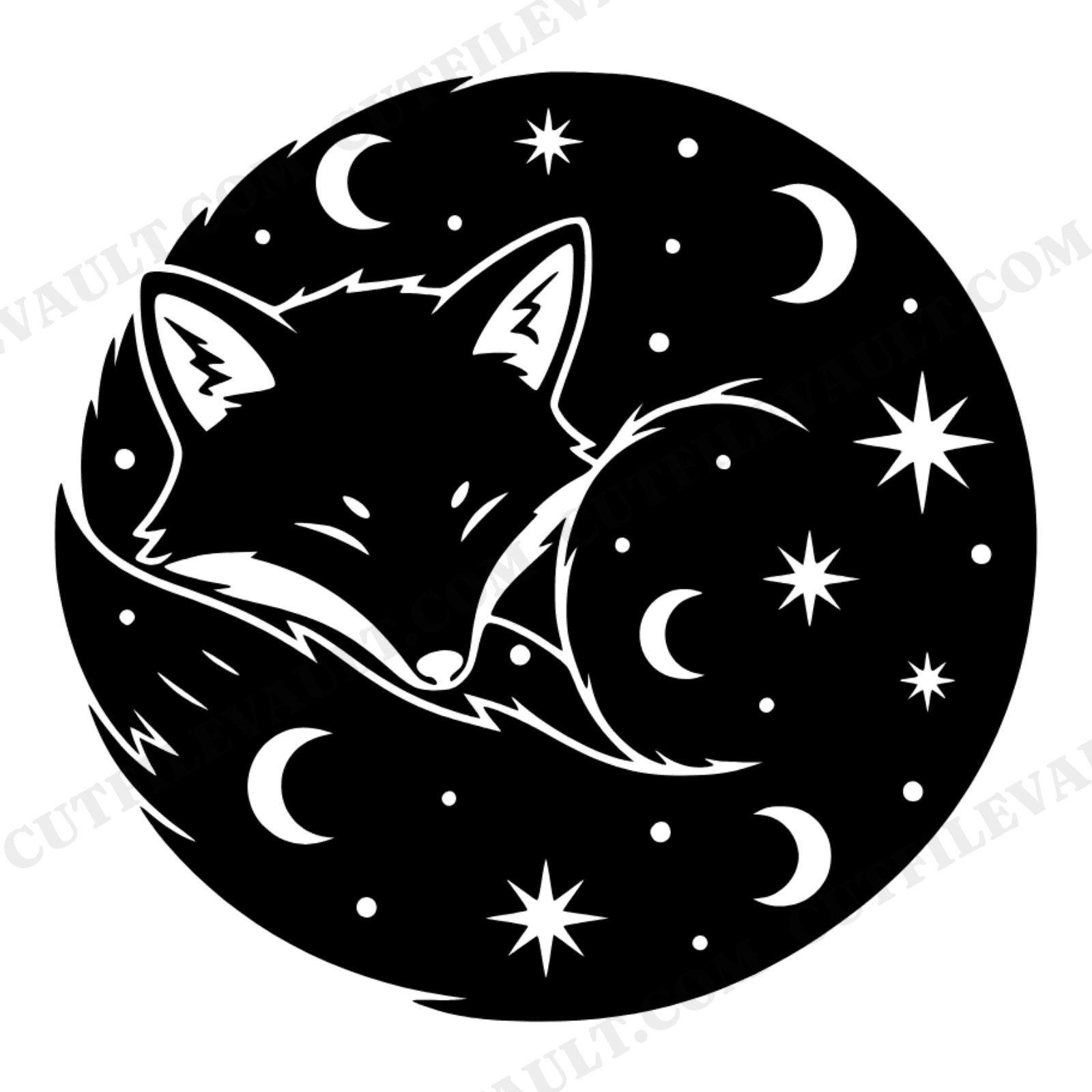 Celestial Fox Circle SVG PNG, Autumn Sleeping Fox Silhouette, Mystical Woodland Cut File, Fall Cricut, view 1