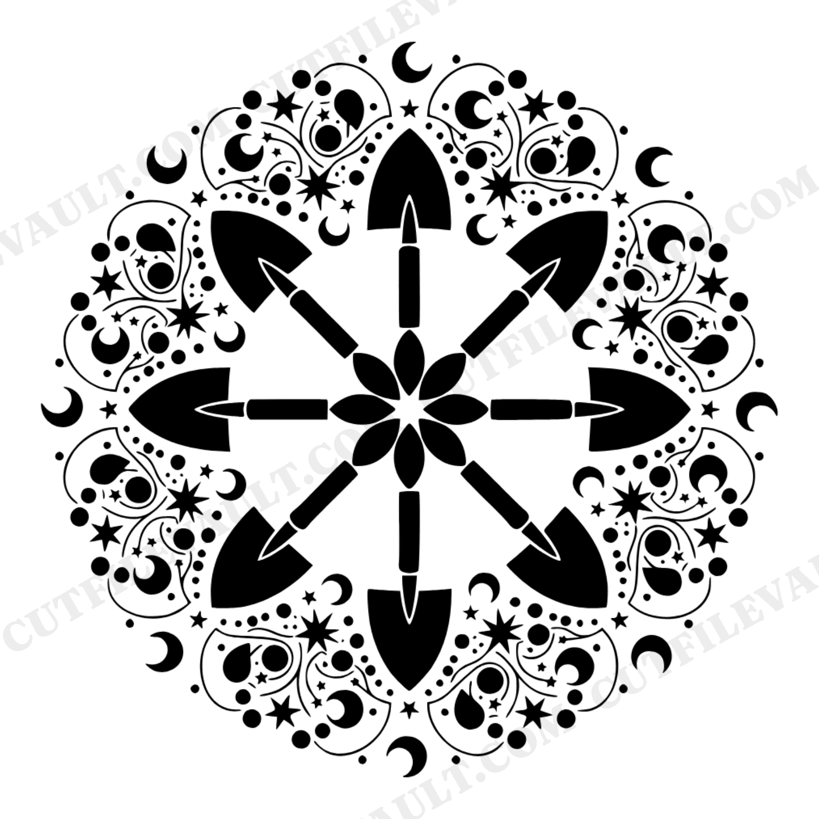 Celestial Garden Mandala SVG PNG Mother's Day Trowel Cut File Mystical Gardening Mom Gift, view 1